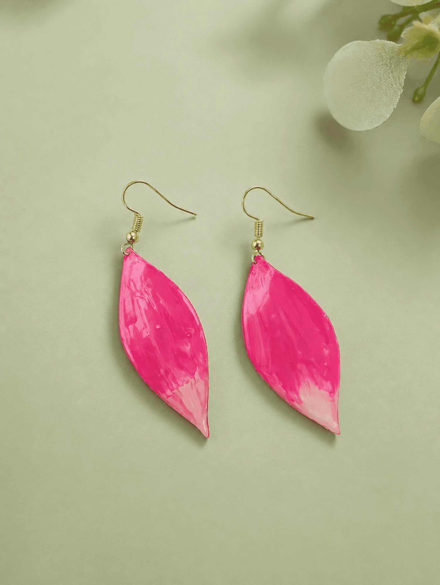 Bright Pink Floral Resin Drop Earrings