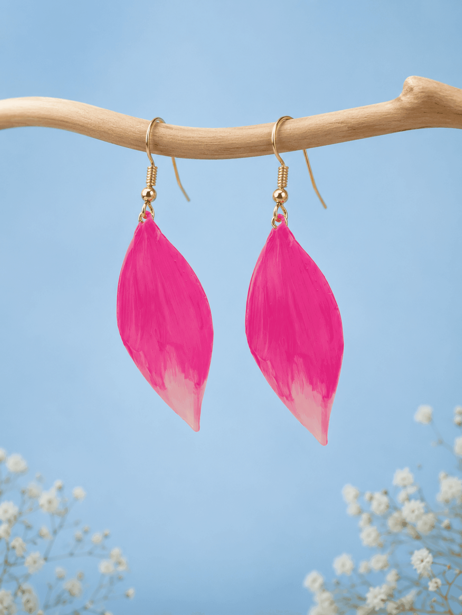Bright Pink Floral Resin Drop Earrings