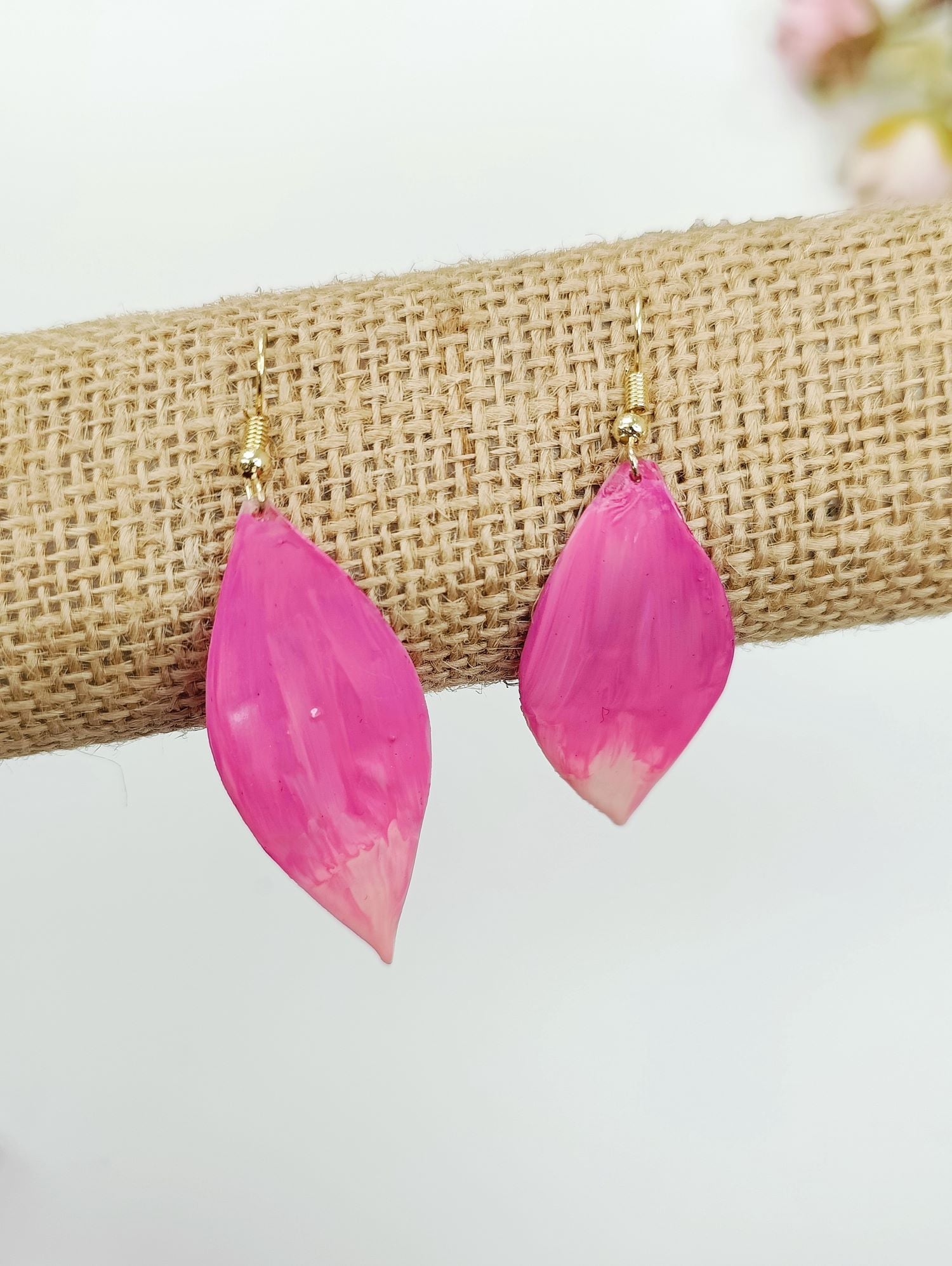 Bright Pink Floral Resin Drop Earrings