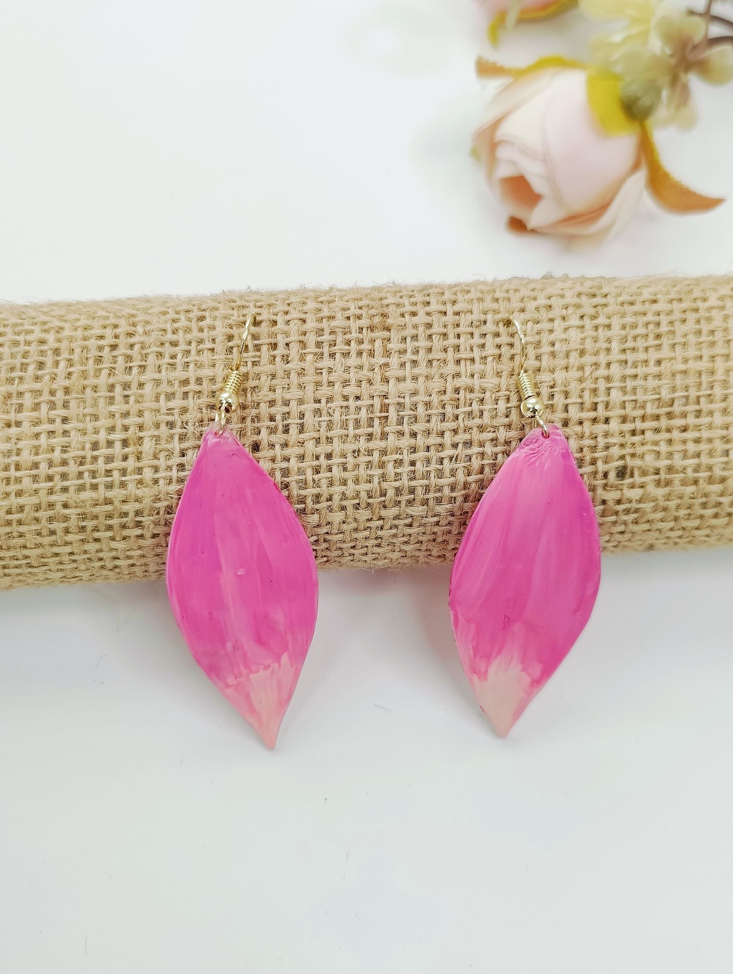 Bright Pink Floral Resin Drop Earrings