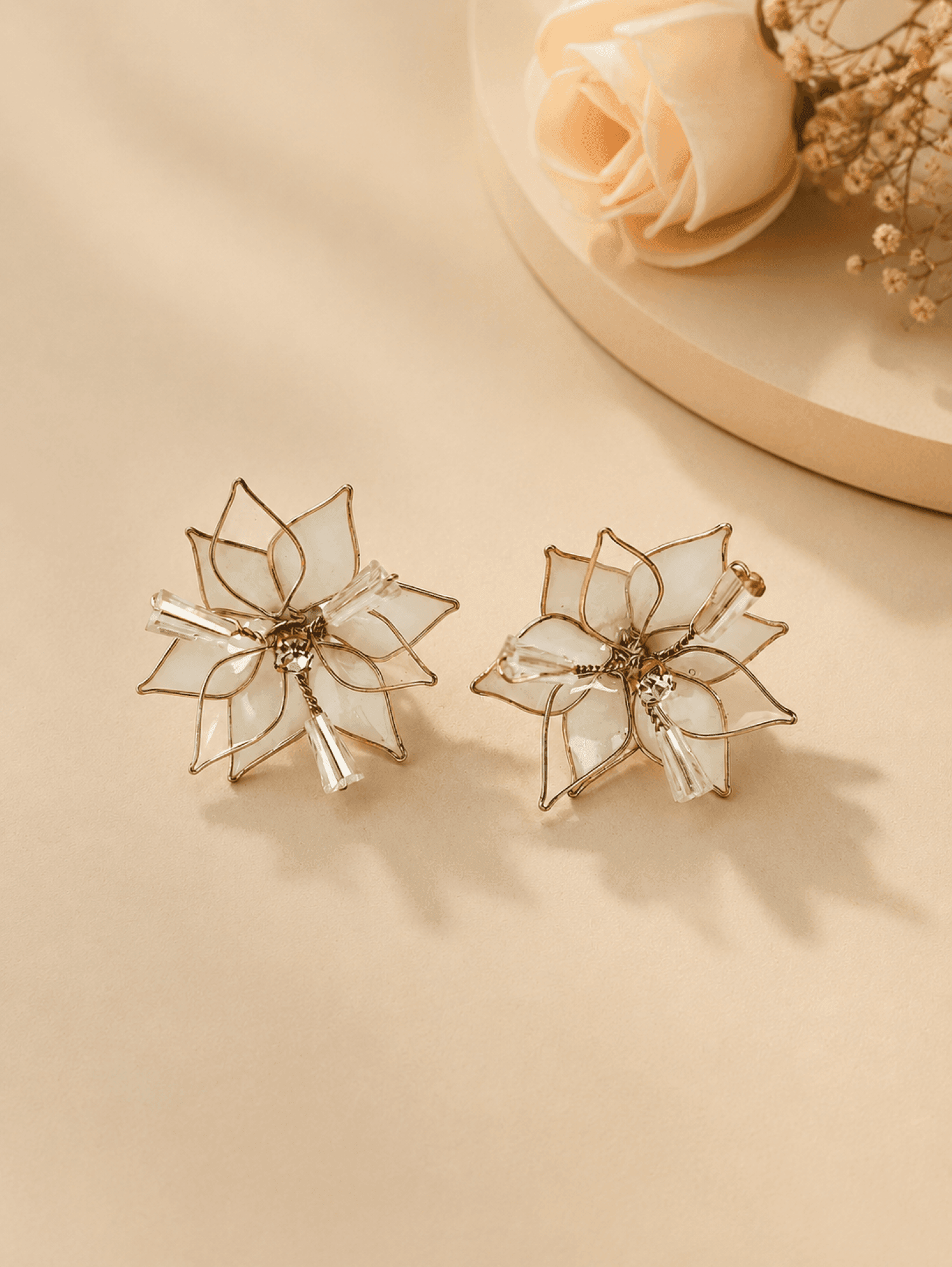 Handmade White Floral Resin Drop Earrings