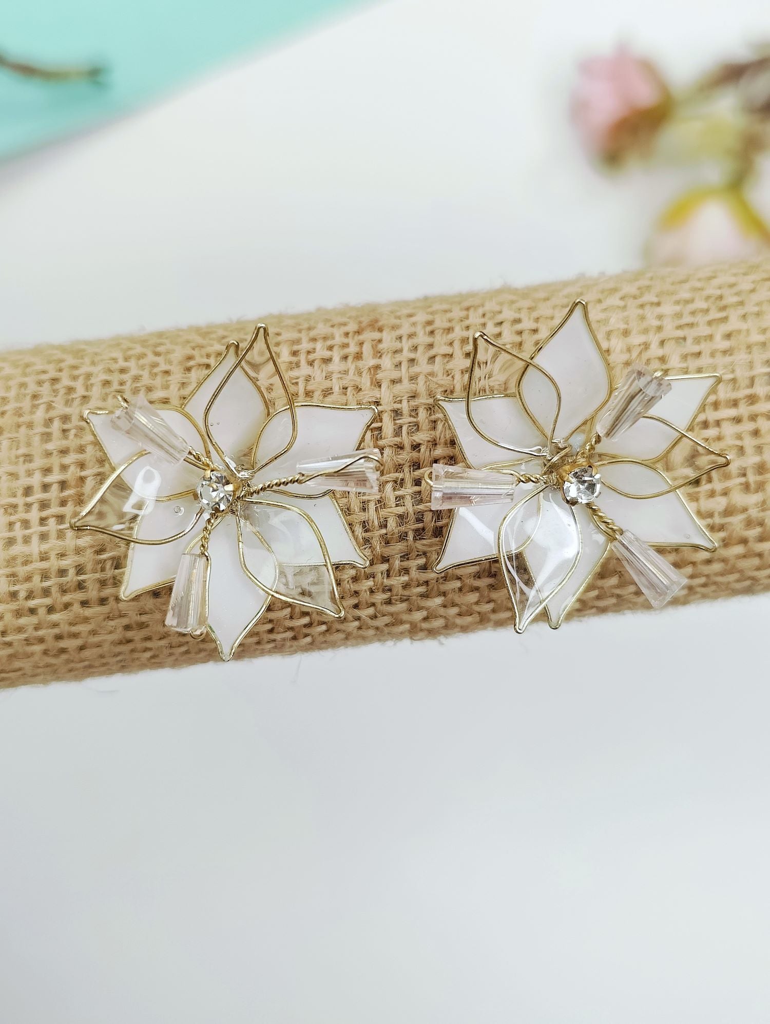 Handmade White Floral Resin Drop Earrings