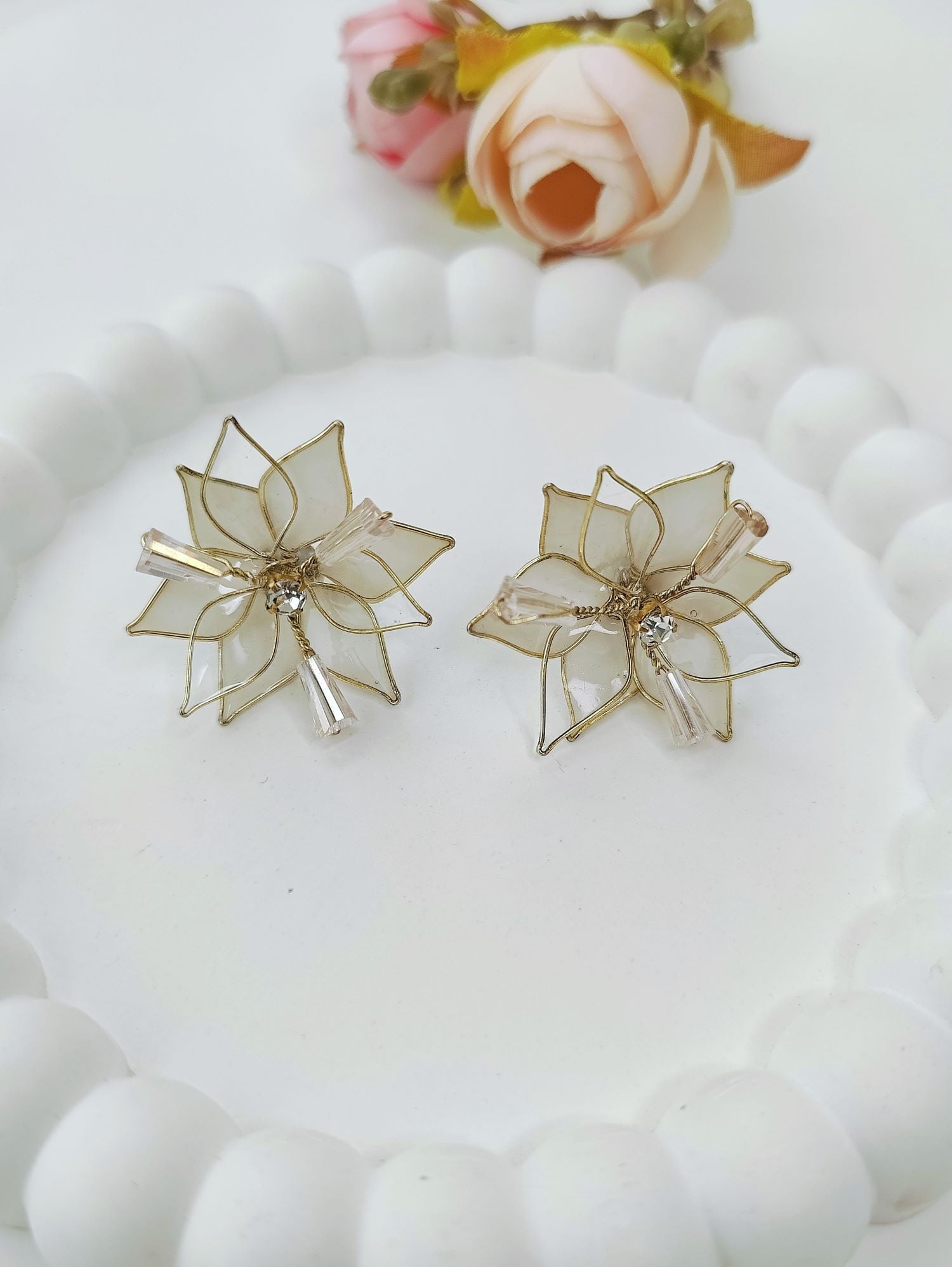 Handmade White Floral Resin Drop Earrings