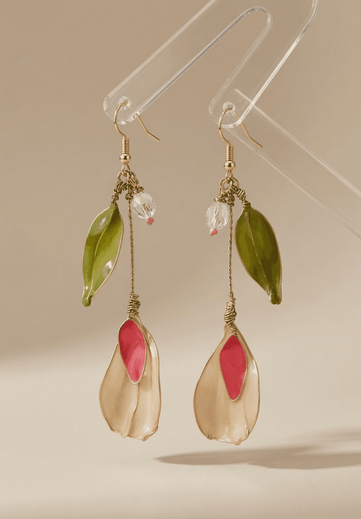 Handmade Pink Floral Resin Drop Earrings