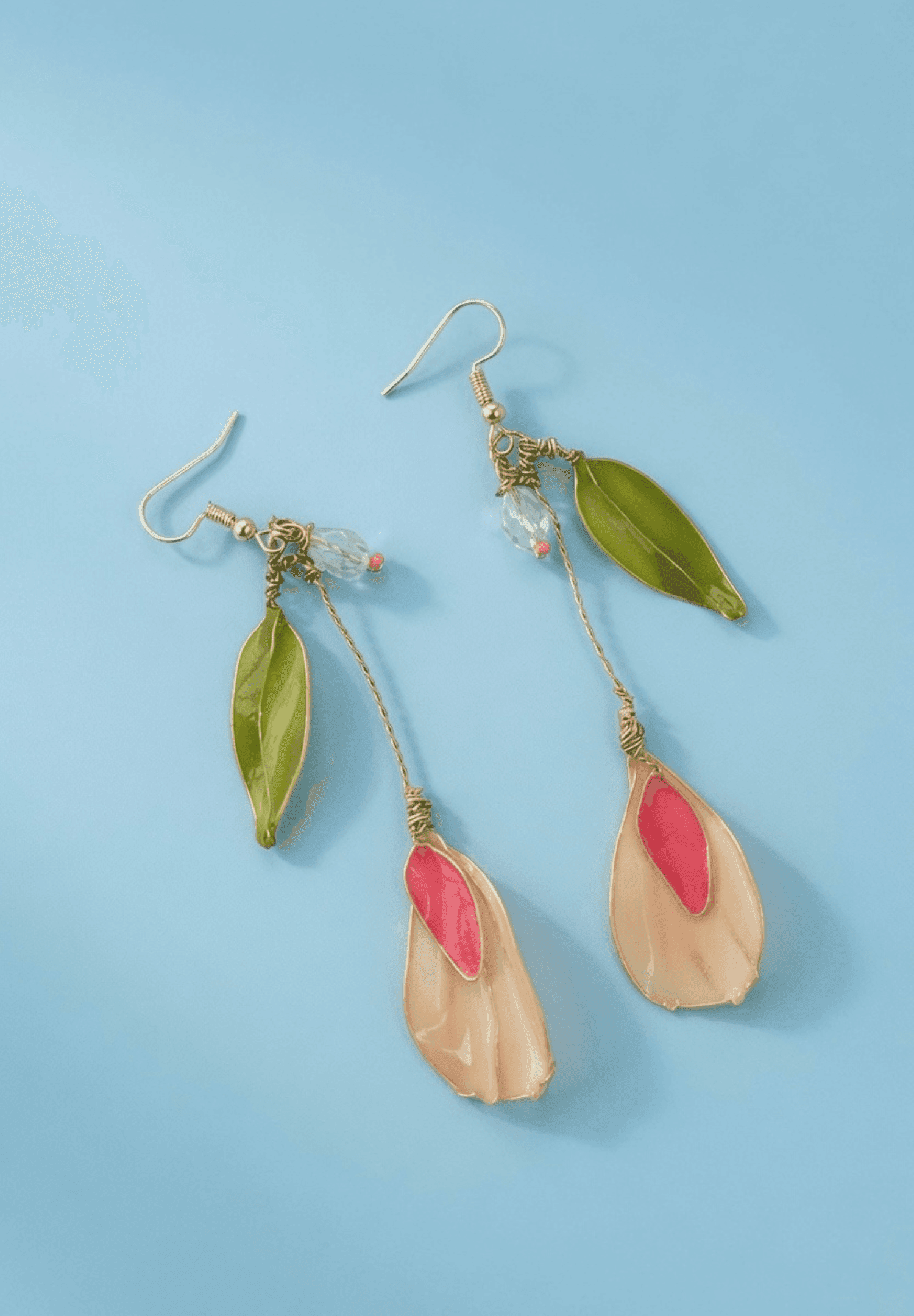 Handmade Pink Floral Resin Drop Earrings