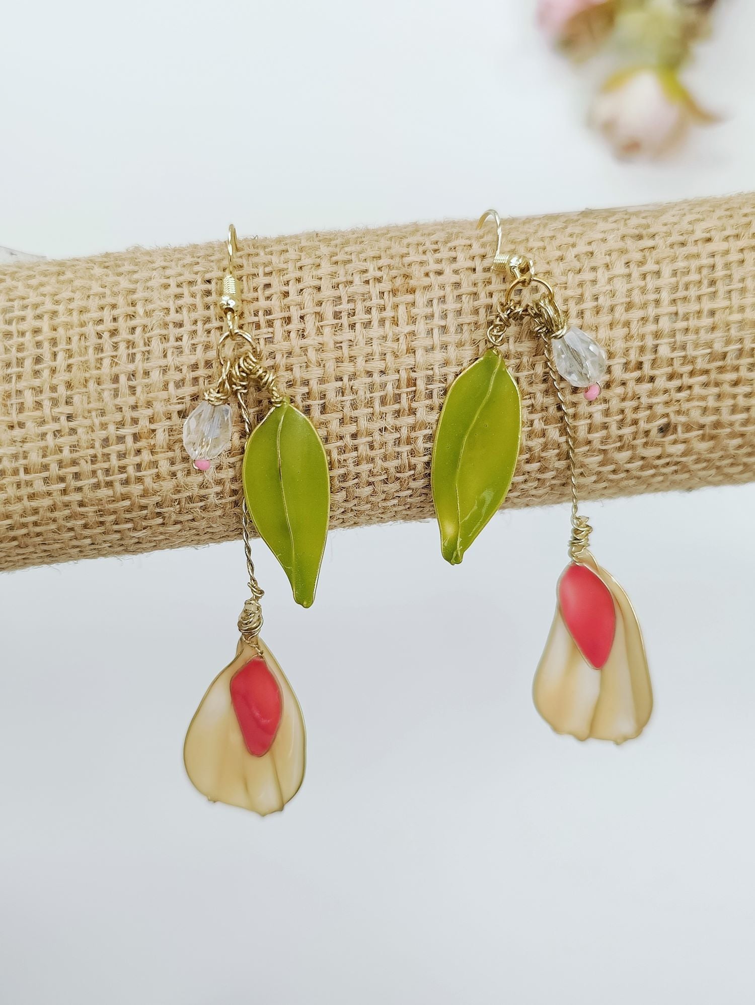 Handmade Pink Floral Resin Drop Earrings