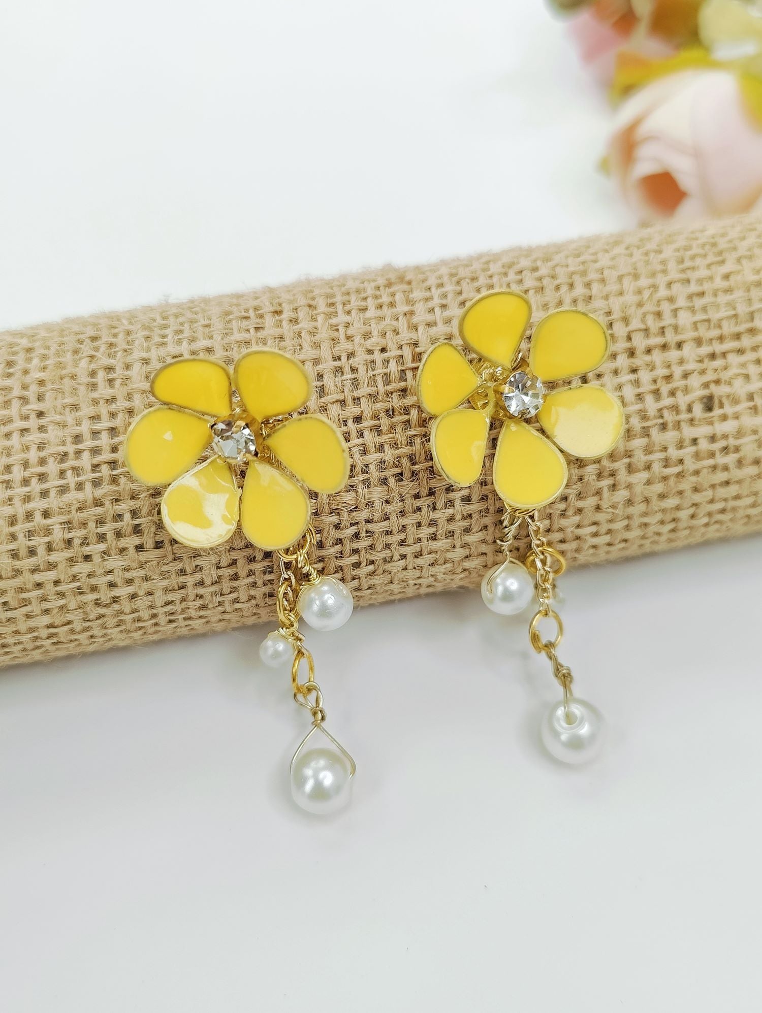 Yellow Floral Handmade Resin Drop Earrings