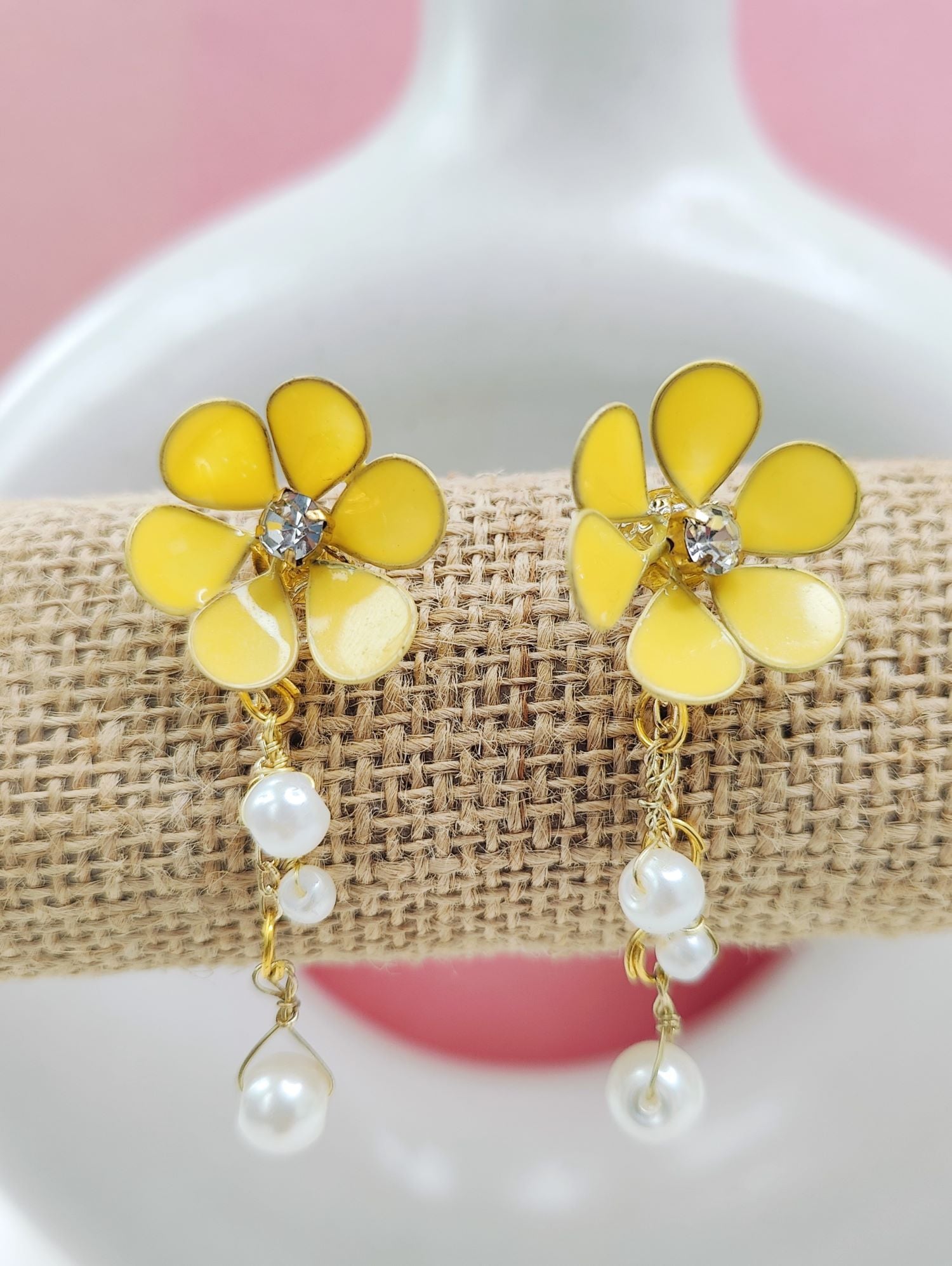 Yellow Floral Handmade Resin Drop Earrings