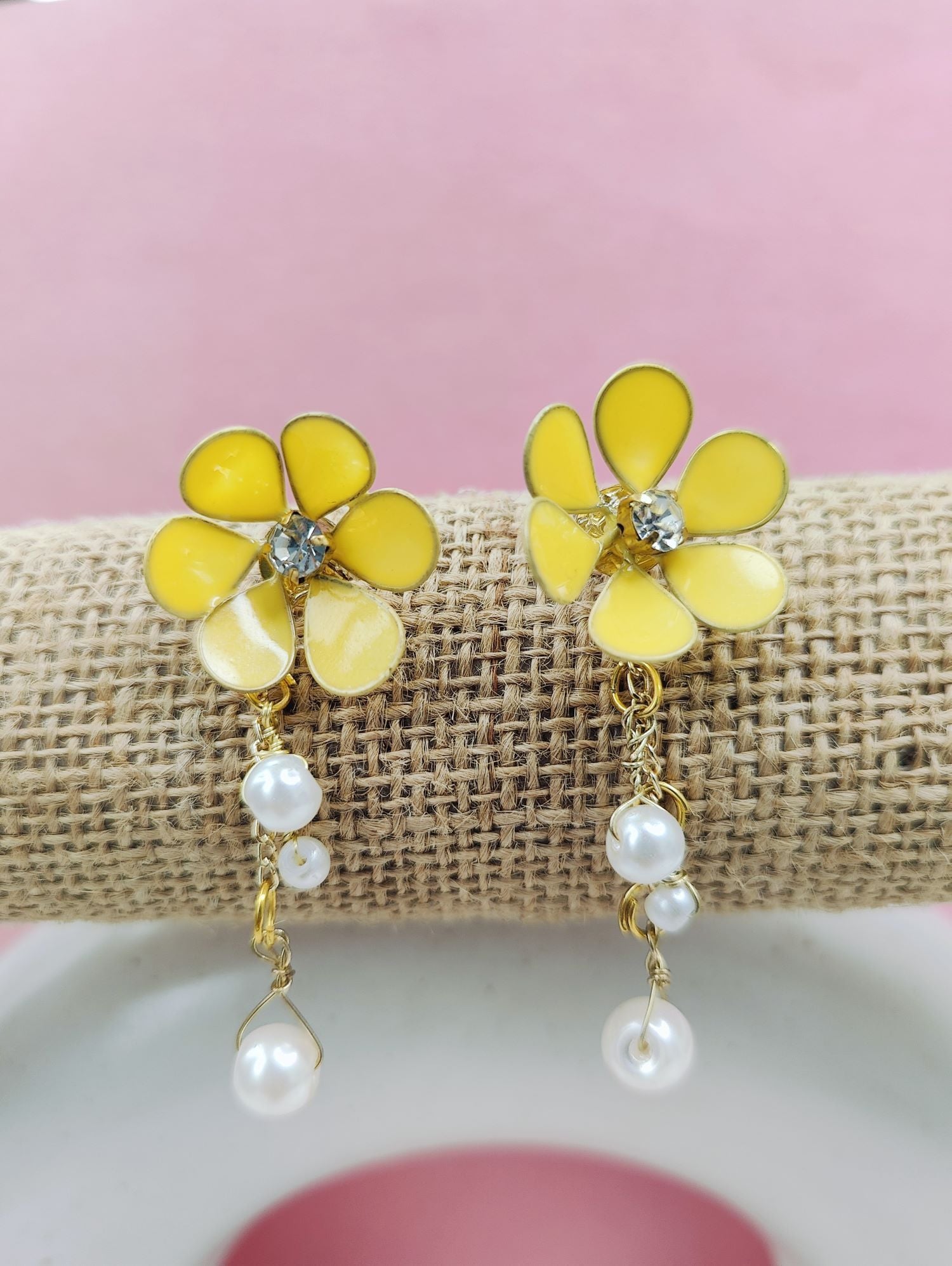 Yellow Floral Handmade Resin Drop Earrings