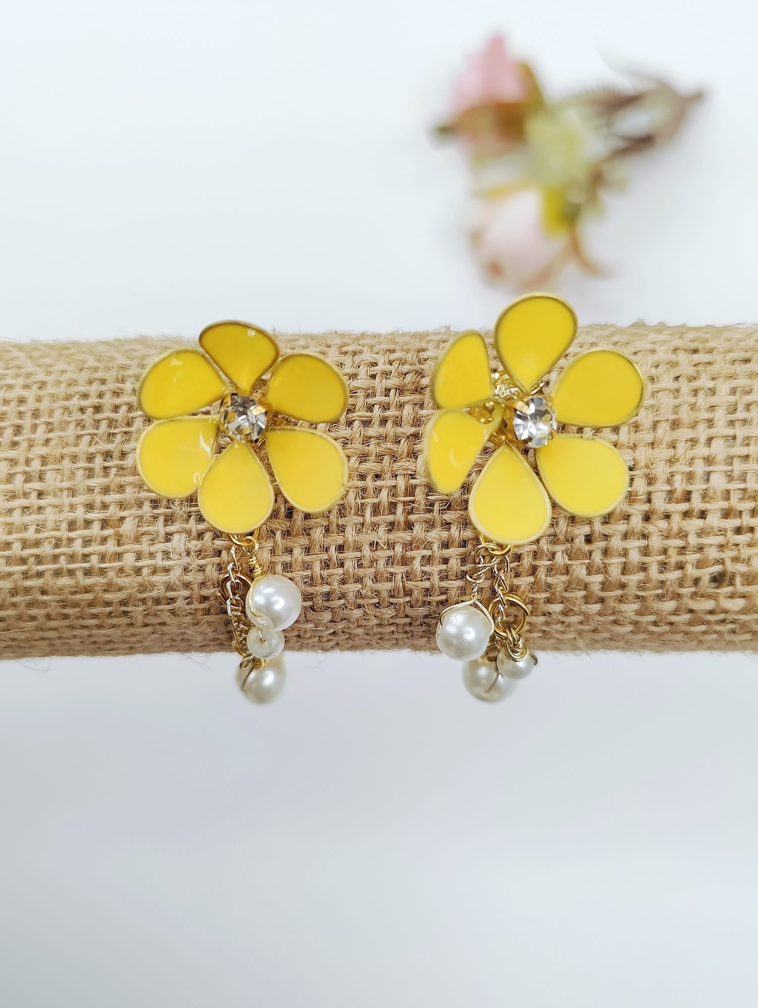Yellow Floral Handmade Resin Drop Earrings