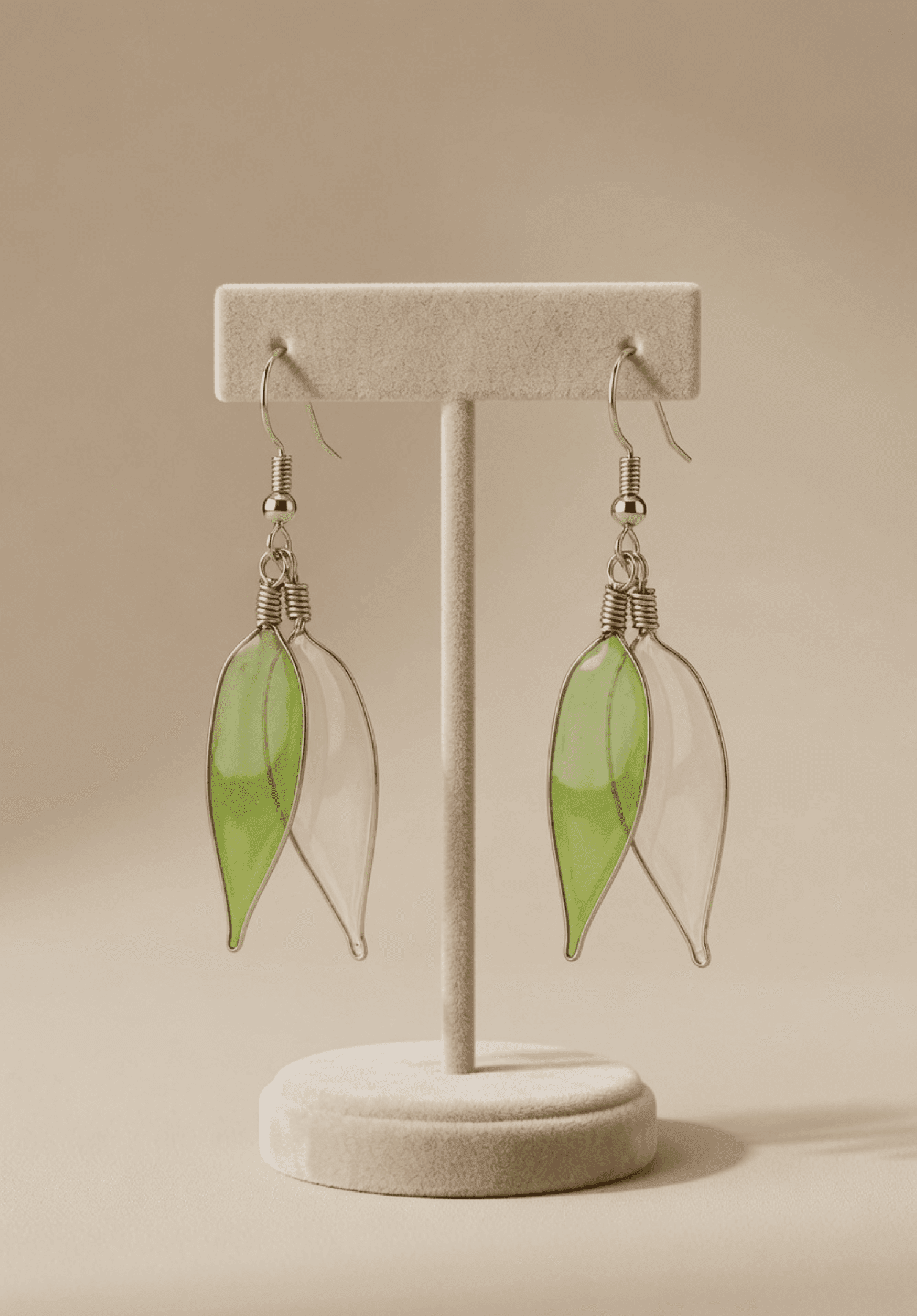 Handmade Green Floral Resin Drop Earrings