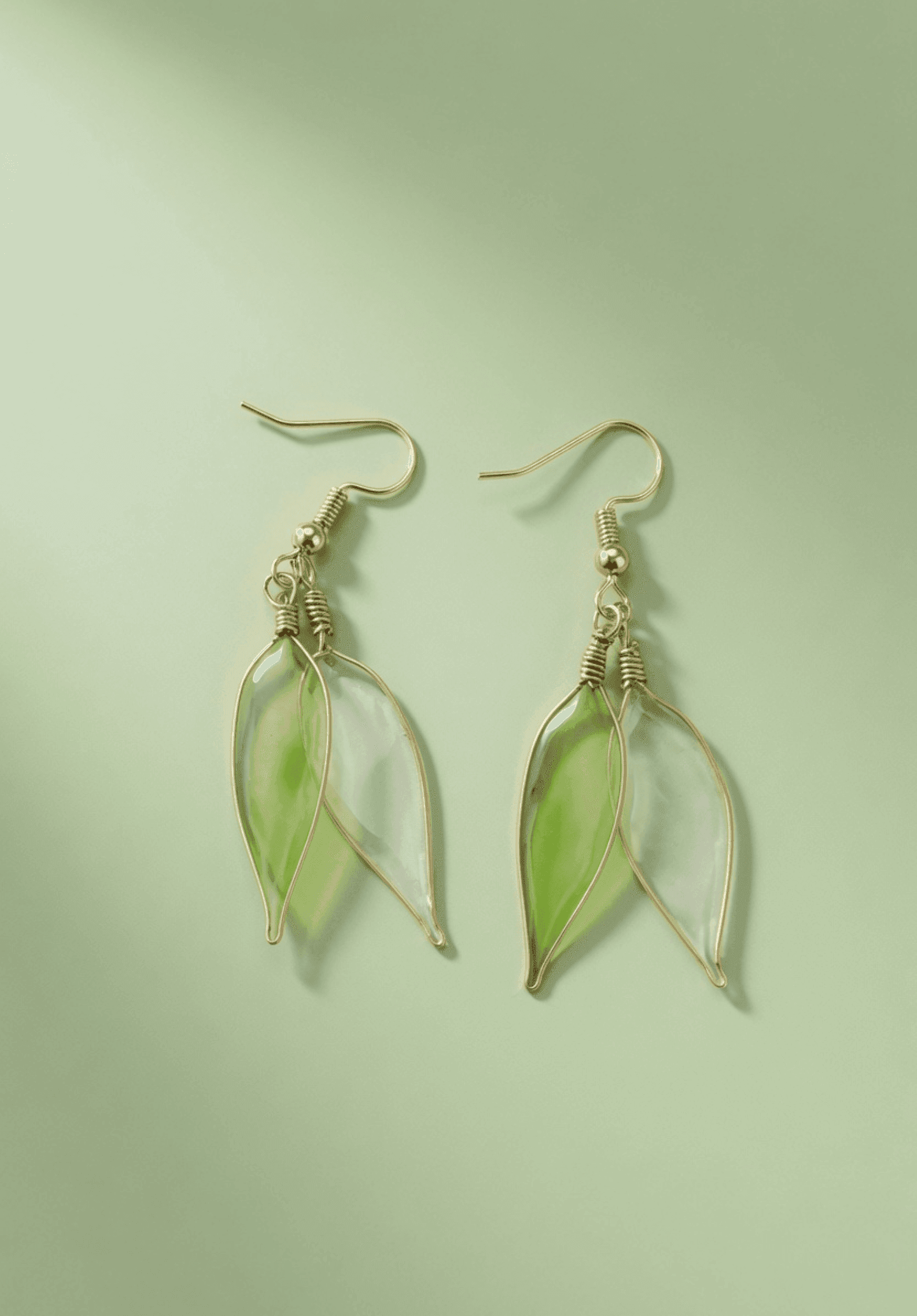 Handmade Green Floral Resin Drop Earrings