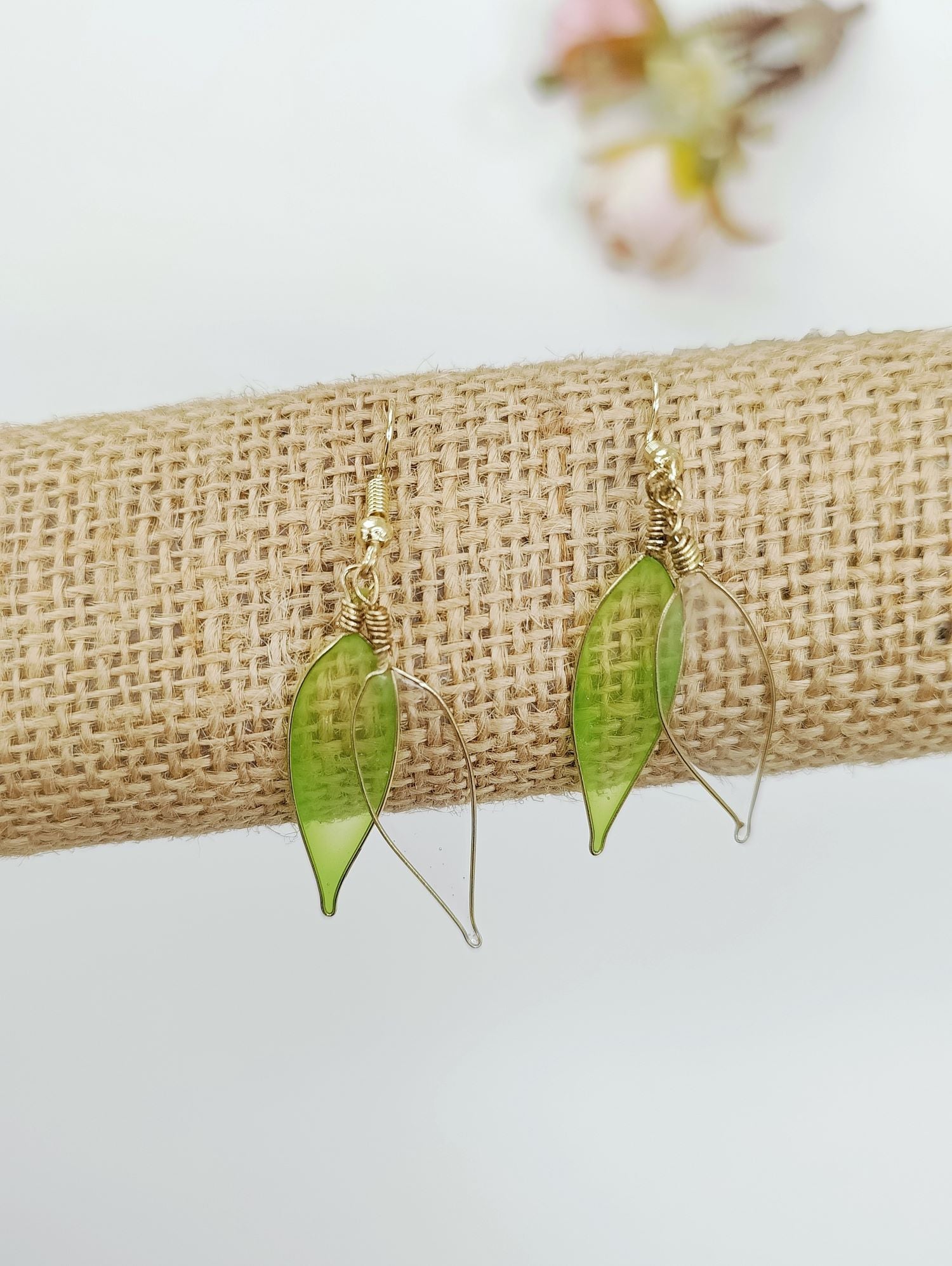 Handmade Green Floral Resin Drop Earrings
