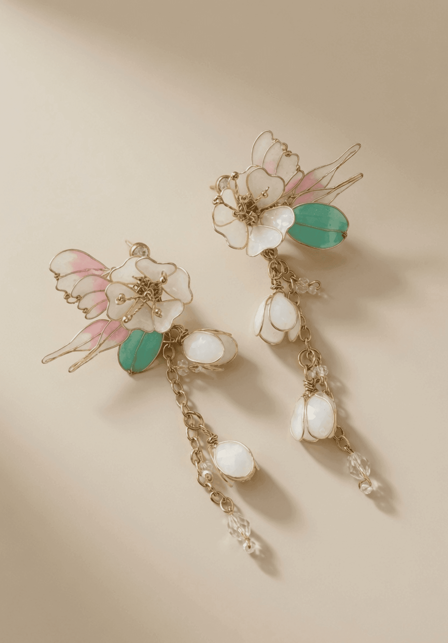 Handmade White Floral Resin Drop Earrings