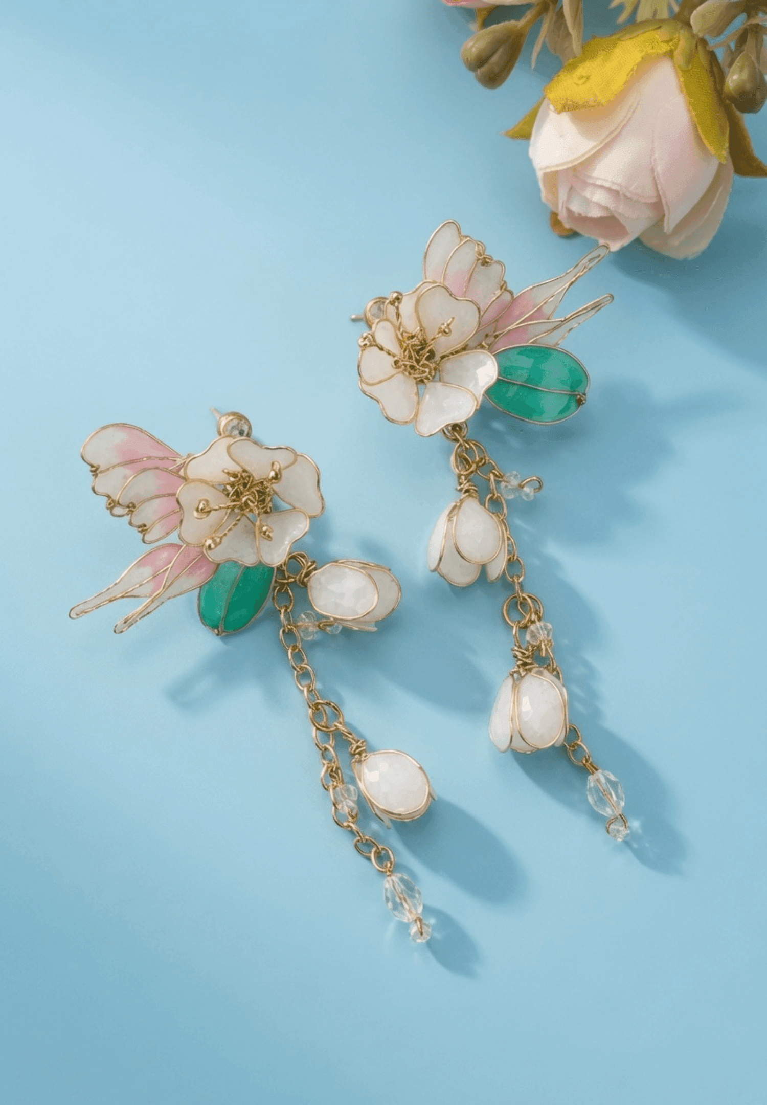Handmade White Floral Resin Drop Earrings
