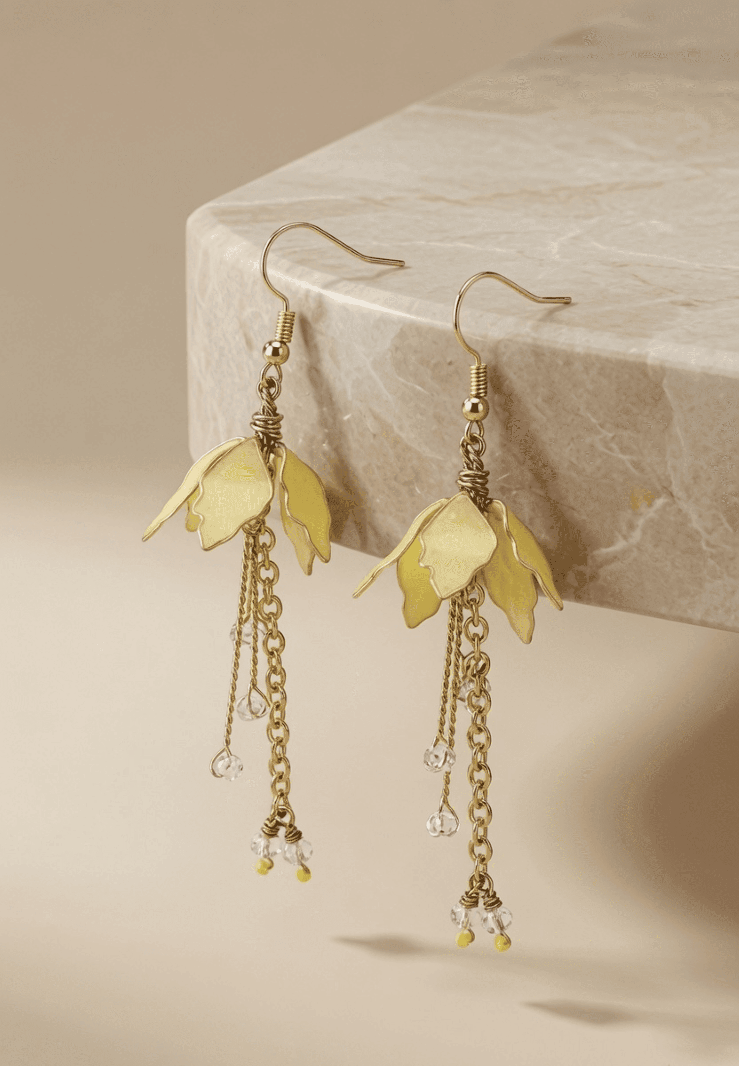 Light Yellow Floral Resin Drop Earrings