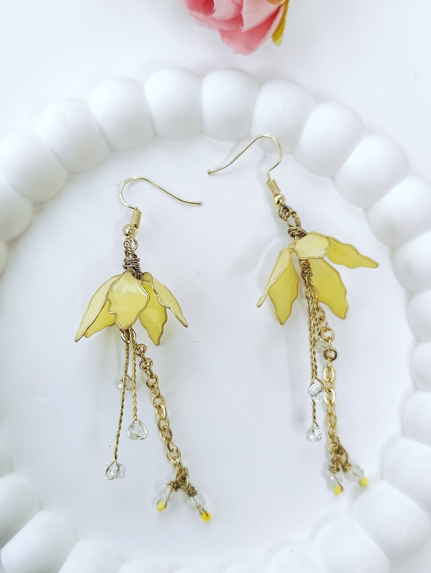 Light Yellow Floral Resin Drop Earrings