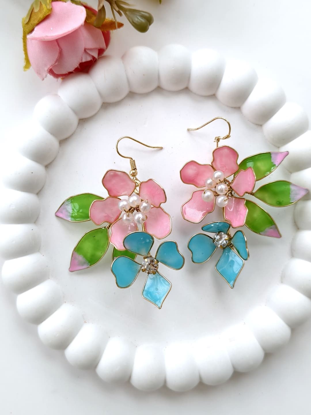 Handmade Multi Color Floral Resin Drop Earrings