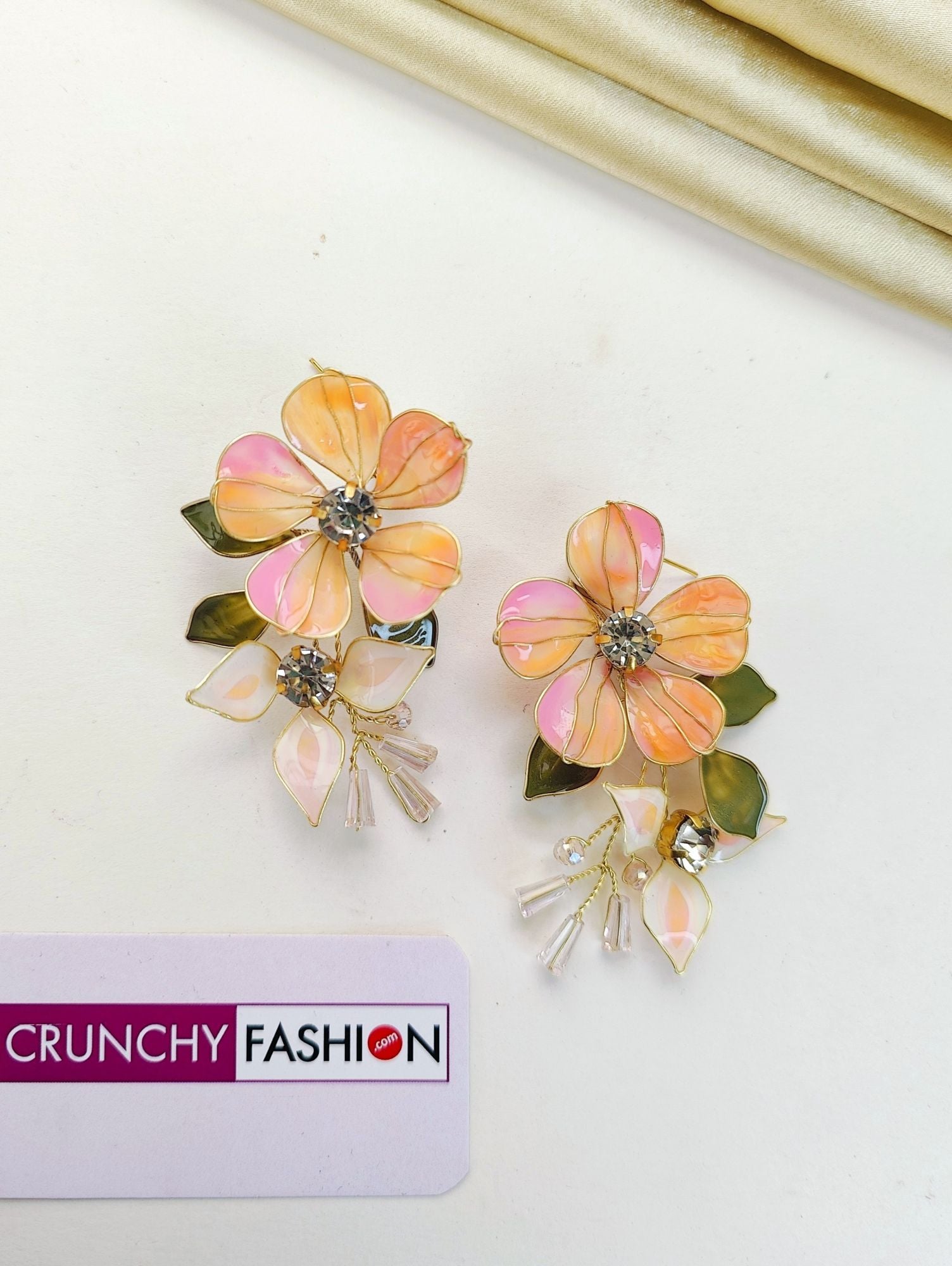 Multicolored Floral Peach Resin Drop Earrings, Perfect for Haldi Carnivals