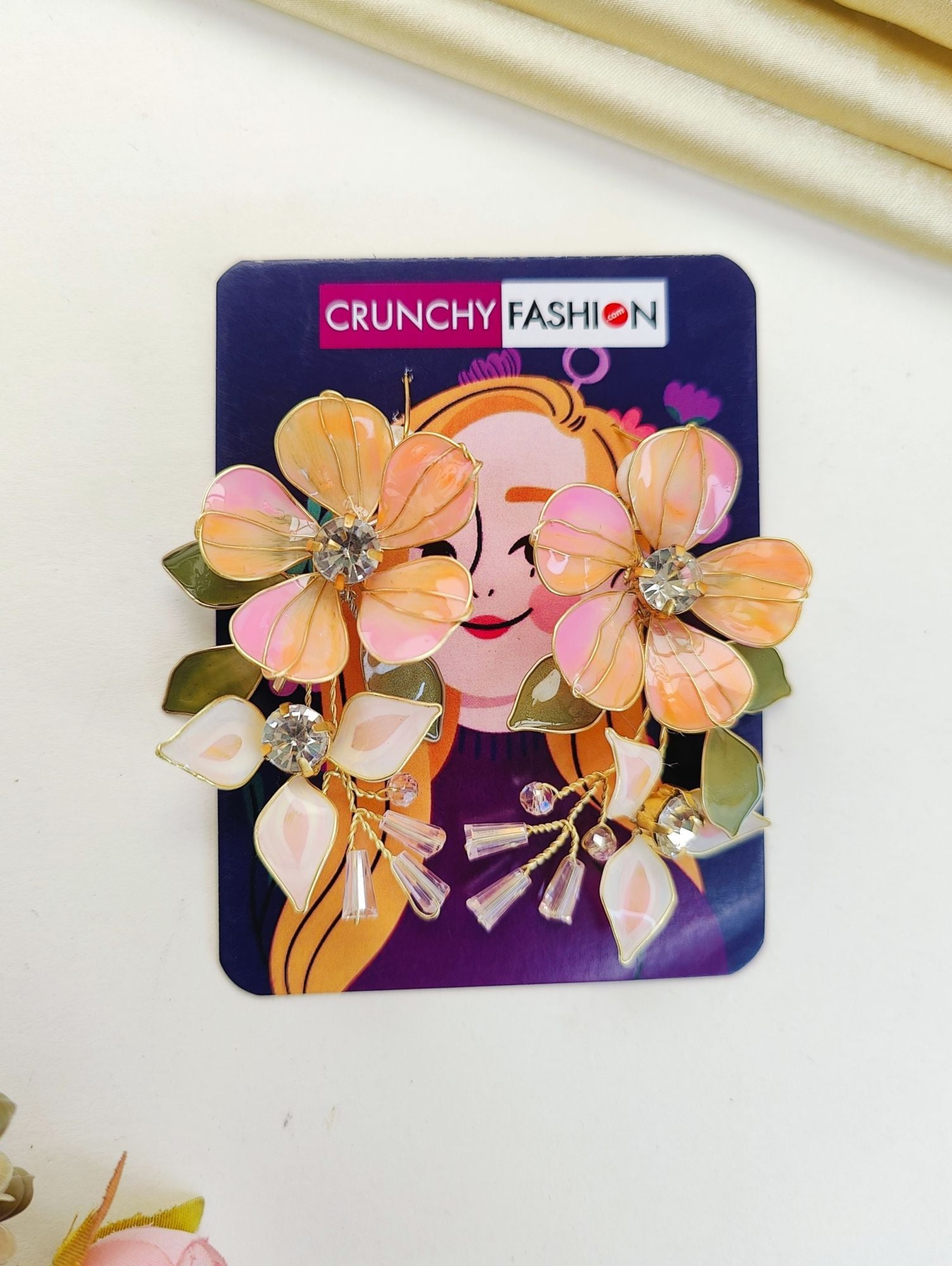 Multicolored Floral Peach Resin Drop Earrings, Perfect for Haldi Carnivals