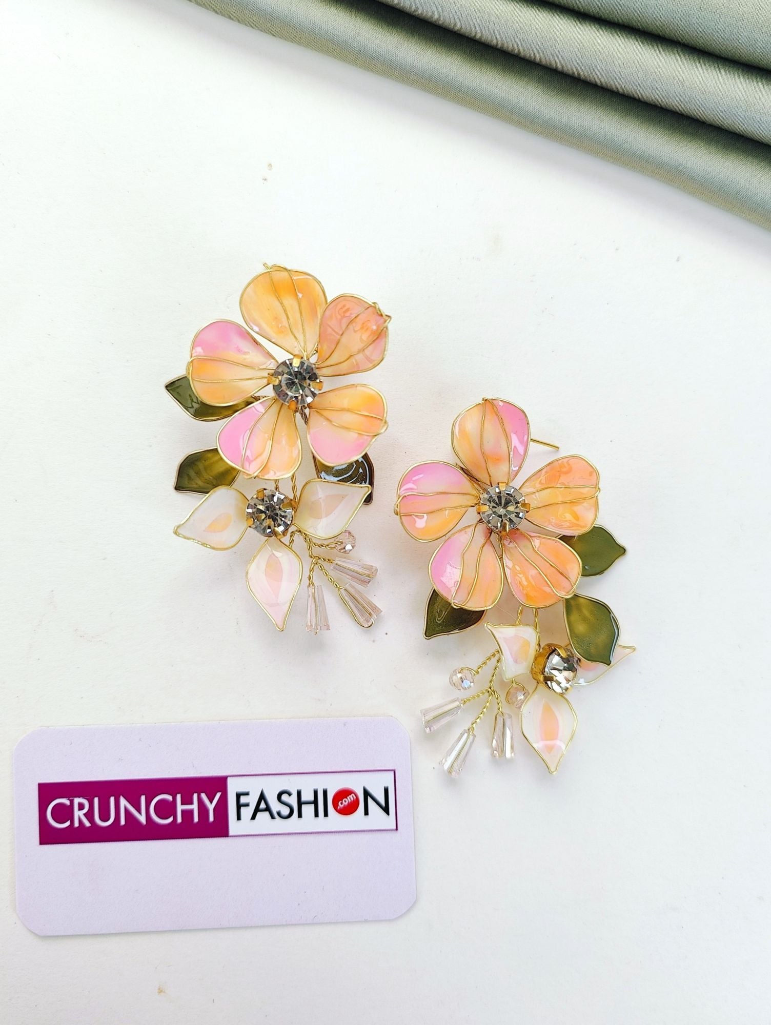 Multicolored Floral Peach Resin Drop Earrings, Perfect for Haldi Carnivals