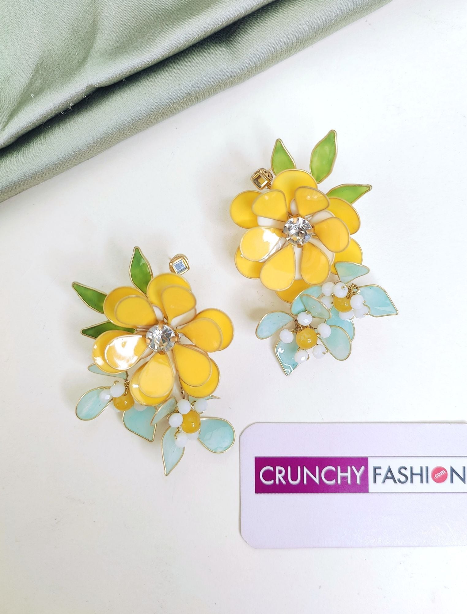 Sunshine Bloom Resin Earrings with Crystal Floral Design