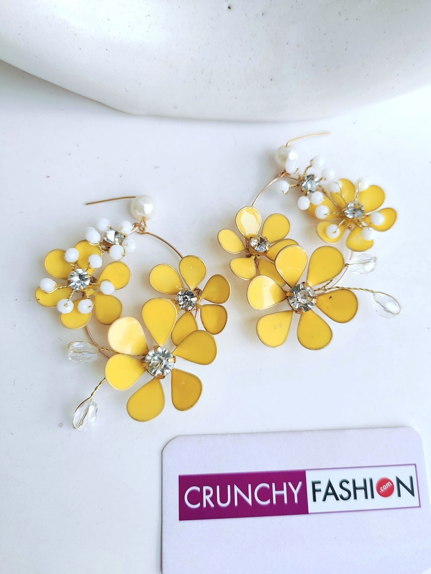 Haldi Carnival Charm: Multicolor Resin Floral Drop Earrings in Yellow & White