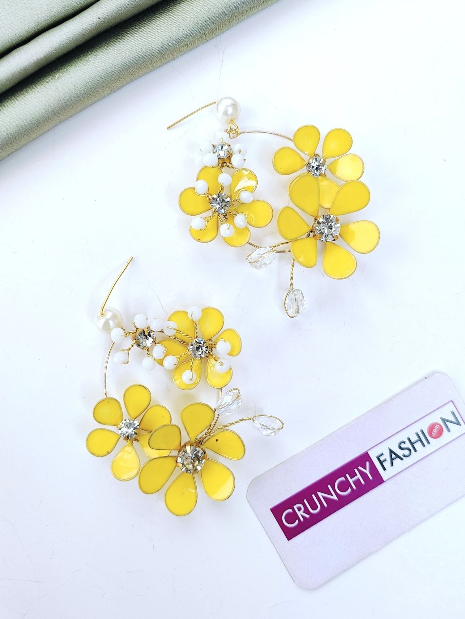 Haldi Carnival Charm: Multicolor Resin Floral Drop Earrings in Yellow & White