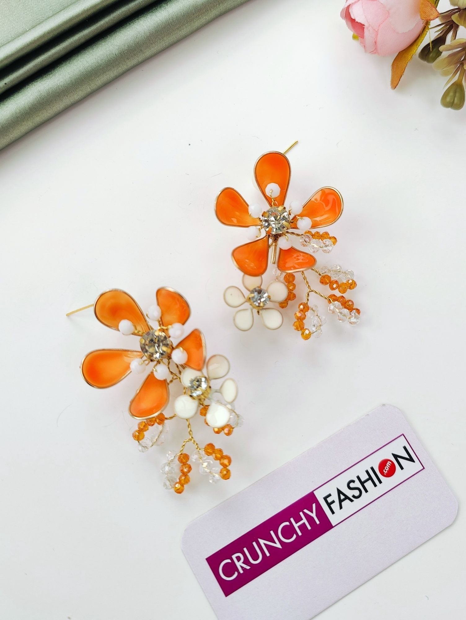 Blossom Carnival: Multicolor Resin Floral Dangler Earrings for Haldi Event
