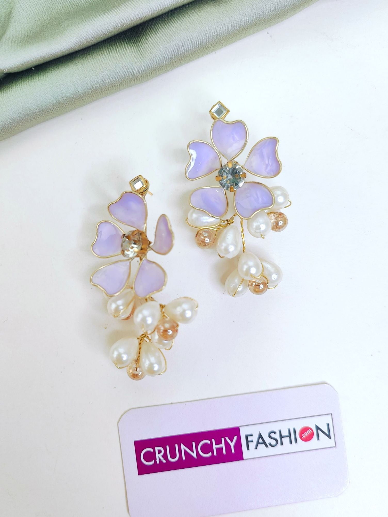 Lavender Resin Floral Drop Earrings for Haldi