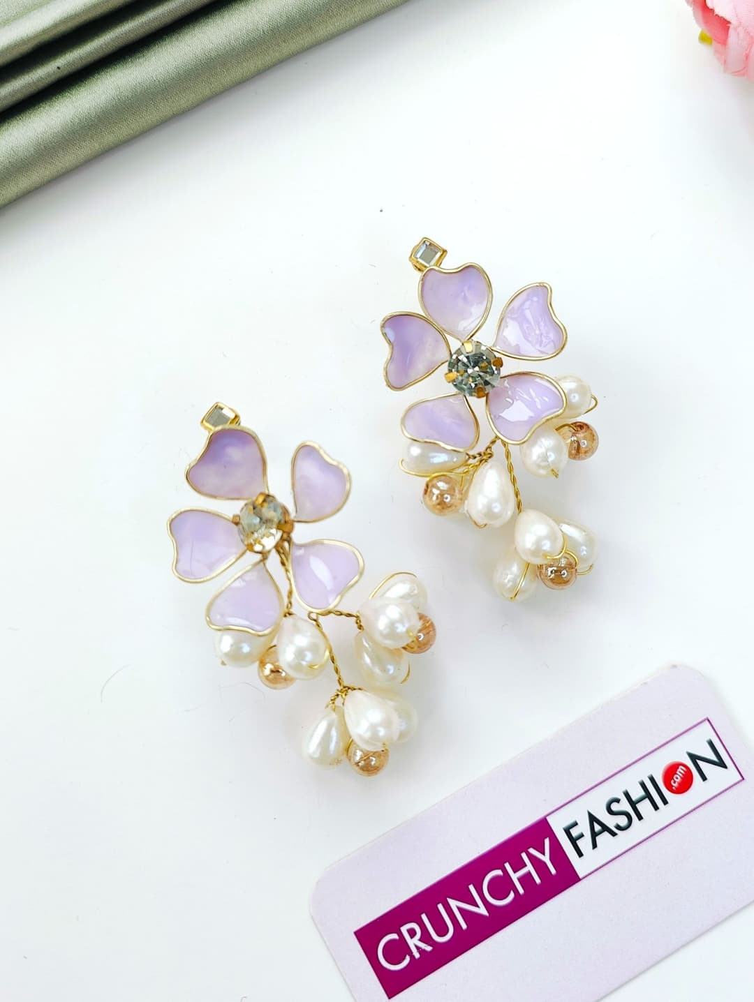 Lavender Resin Floral Drop Earrings for Haldi