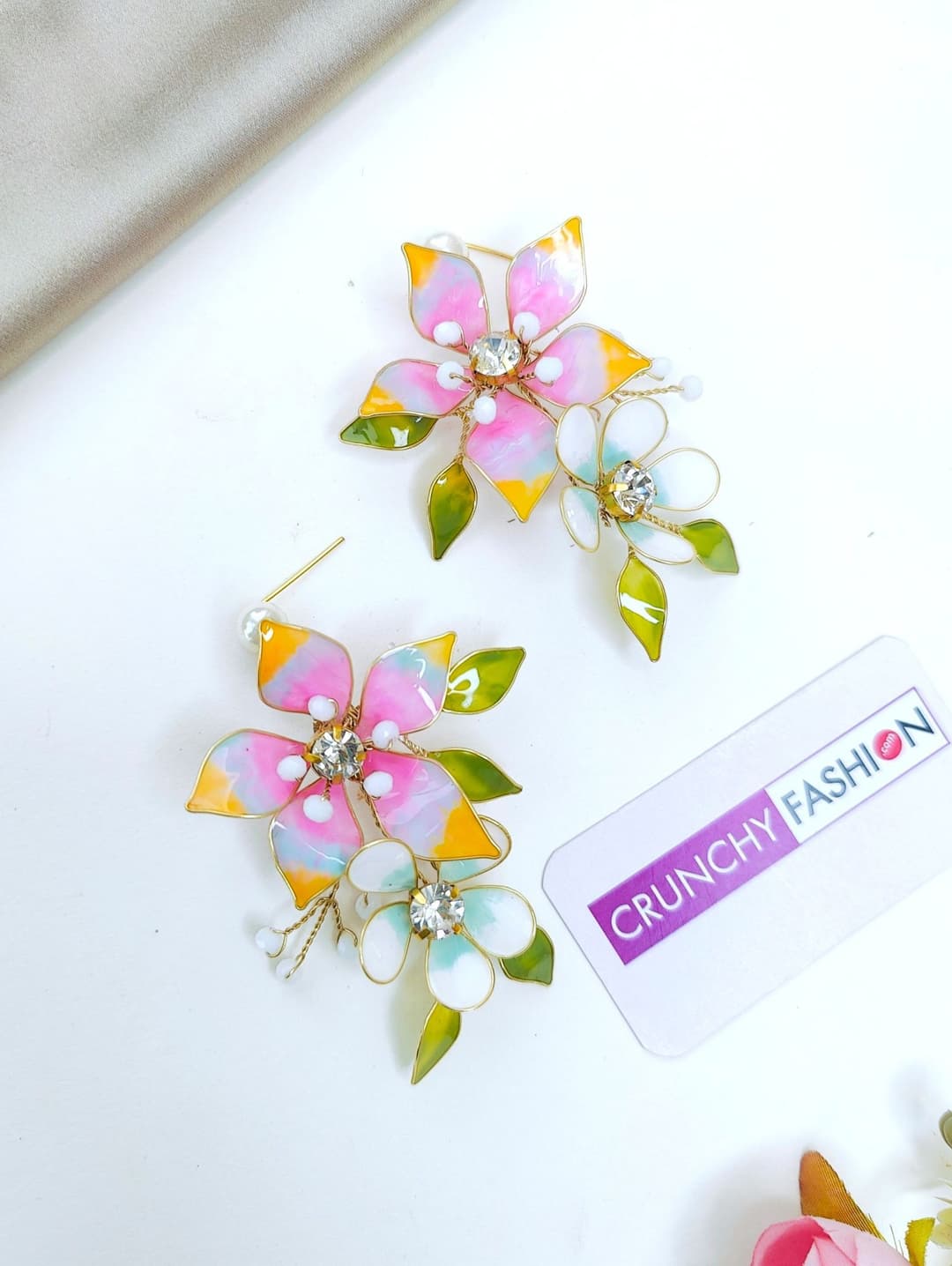 Lavender-White Resin Floral Drop Earrings for Haldi