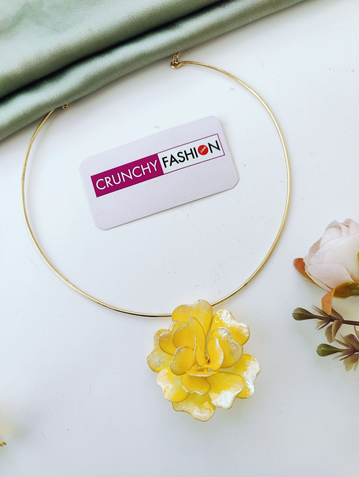 Yellow Floral Resin Necklace Set for Women