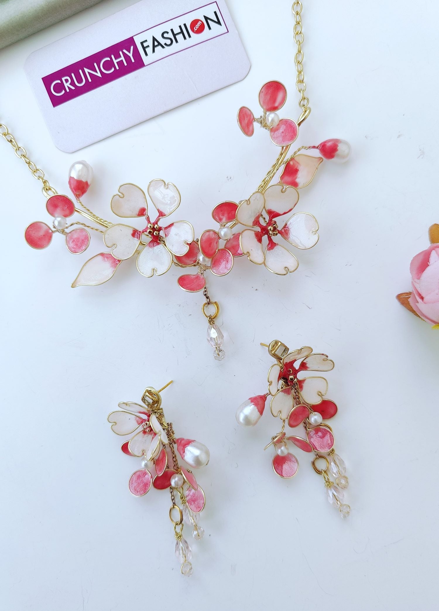 Pink Floral Resin Necklace for Women