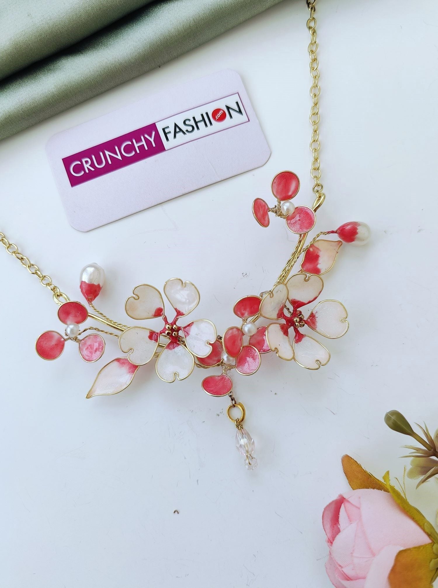 Pink Floral Resin Necklace for Women