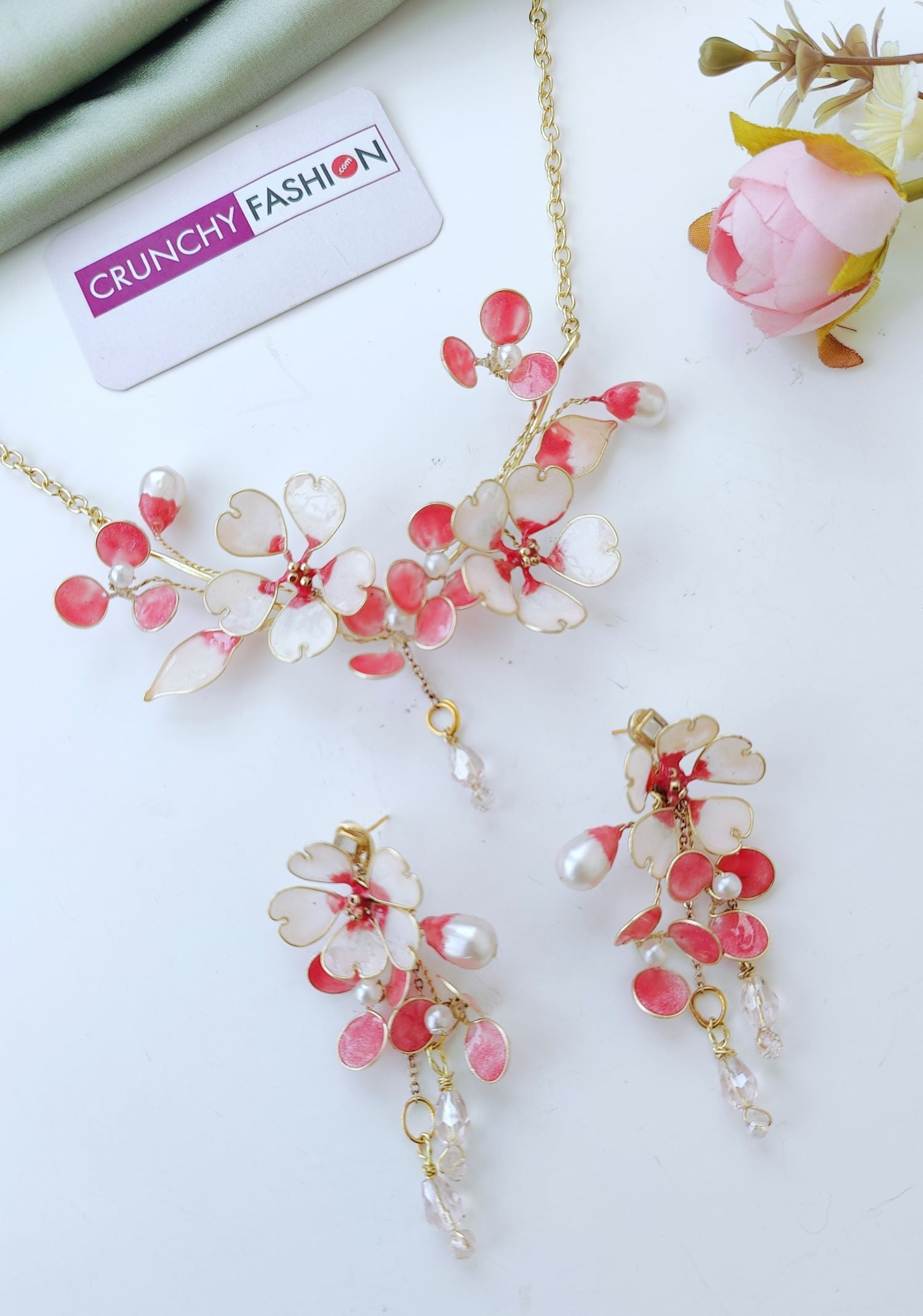 Pink Floral Resin Necklace for Women