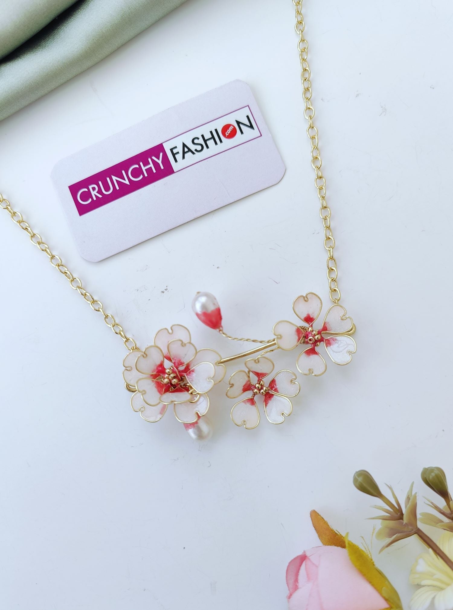 Pink Floral Resin Necklace for Women