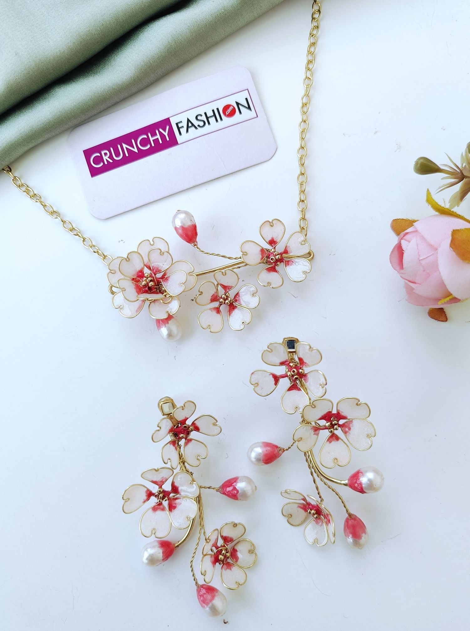Pink Floral Resin Necklace for Women