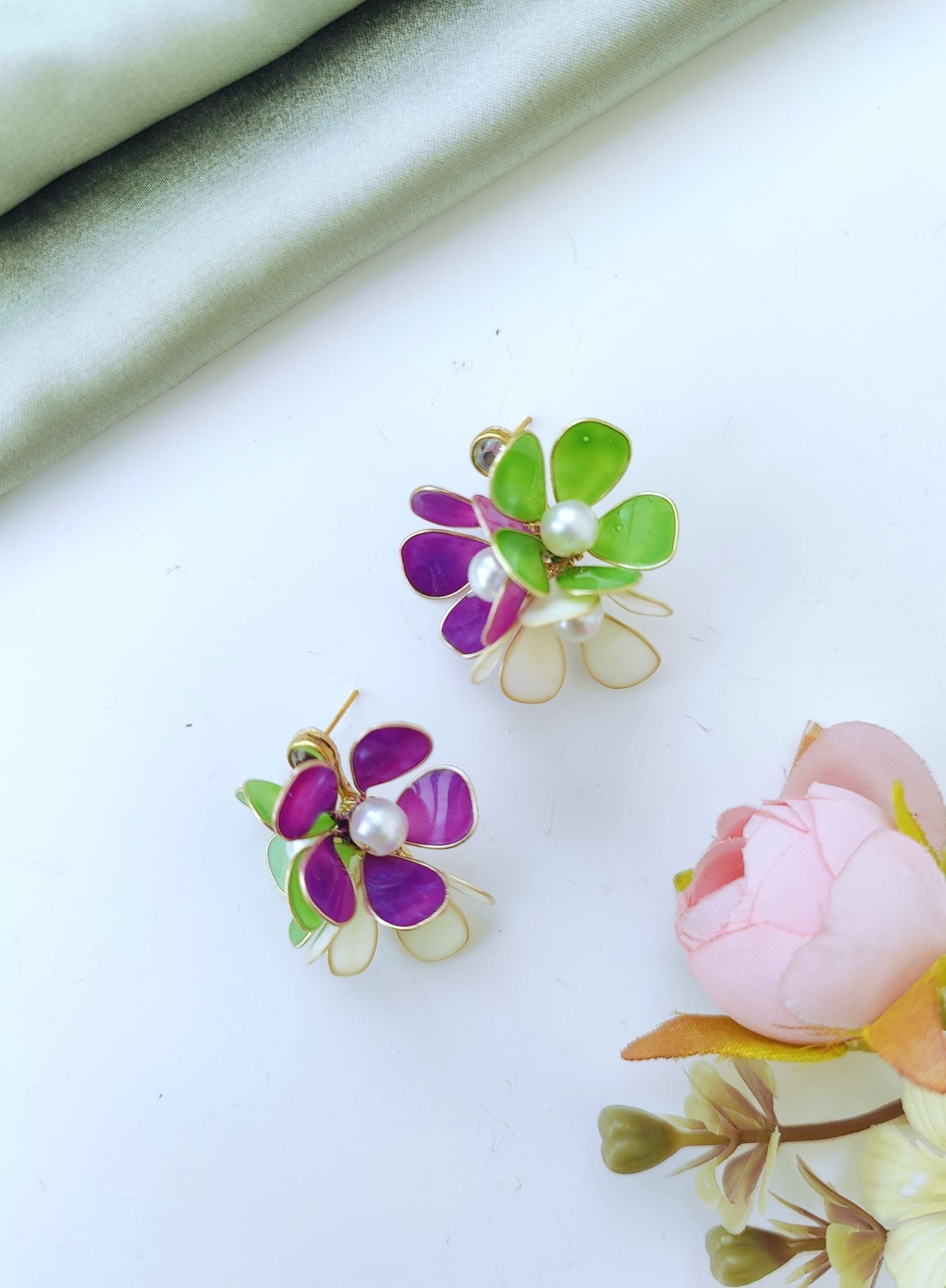 Handmade Purple Green Floral Resin Necklace