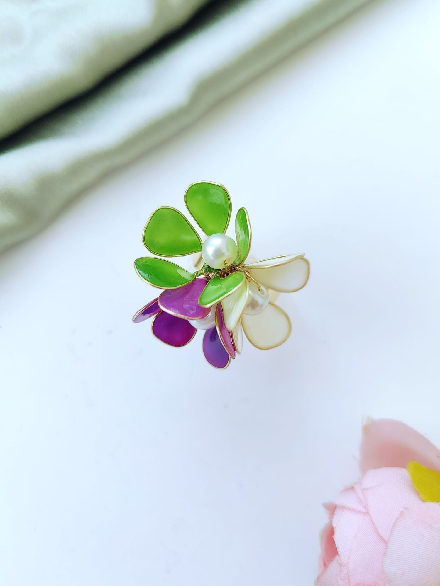Handmade Purple Green Floral Resin Necklace
