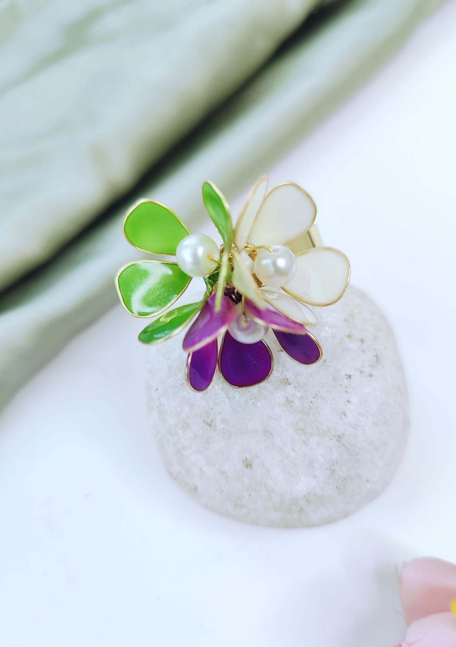 Handmade Purple Green Floral Resin Necklace