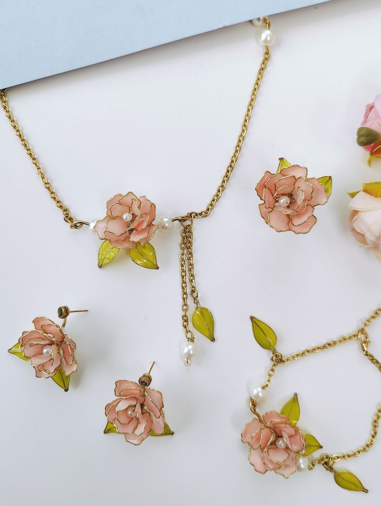 Soft Pink Floral Resin Necklace for Women