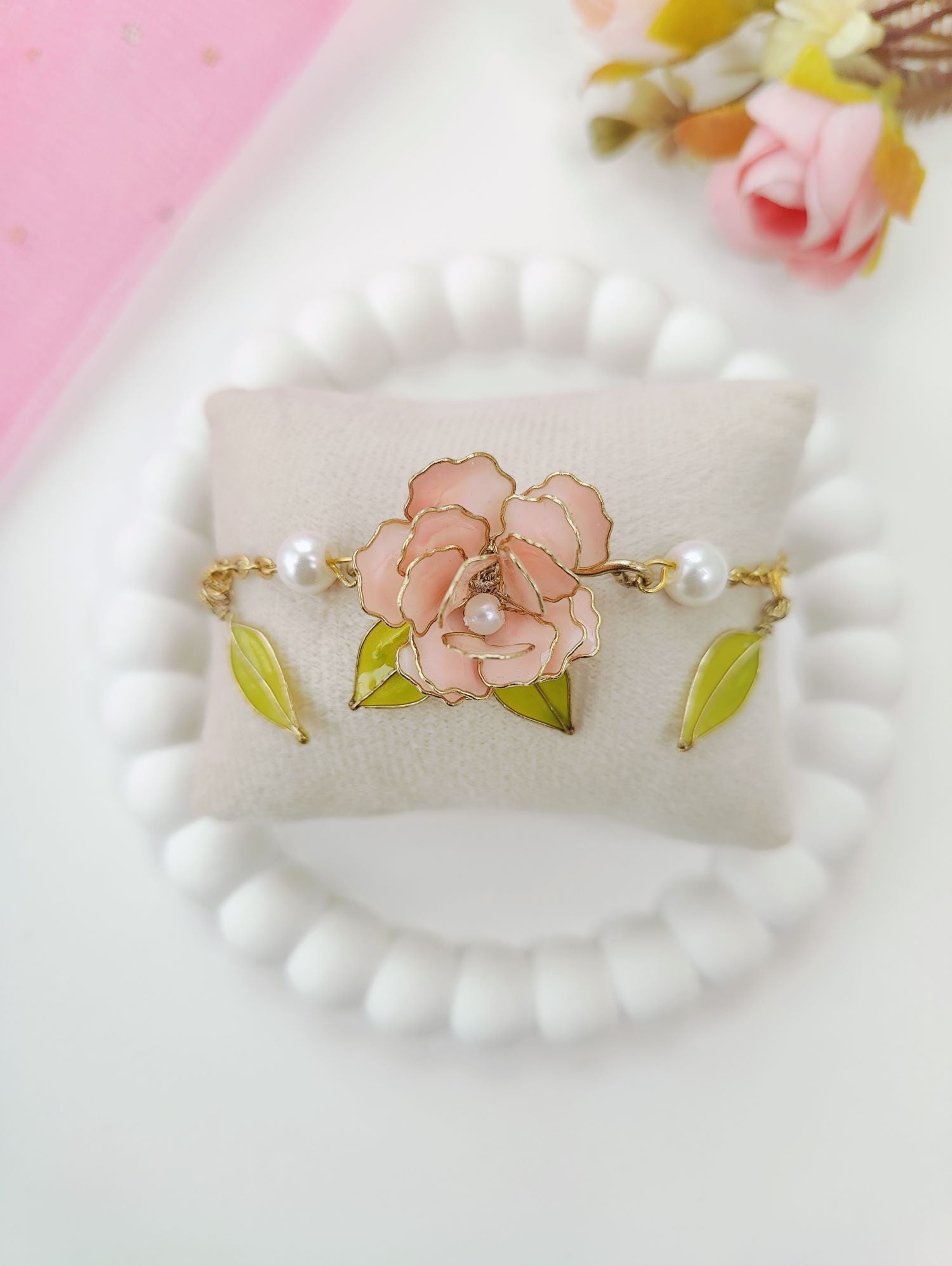 Soft Pink Floral Resin Necklace for Women