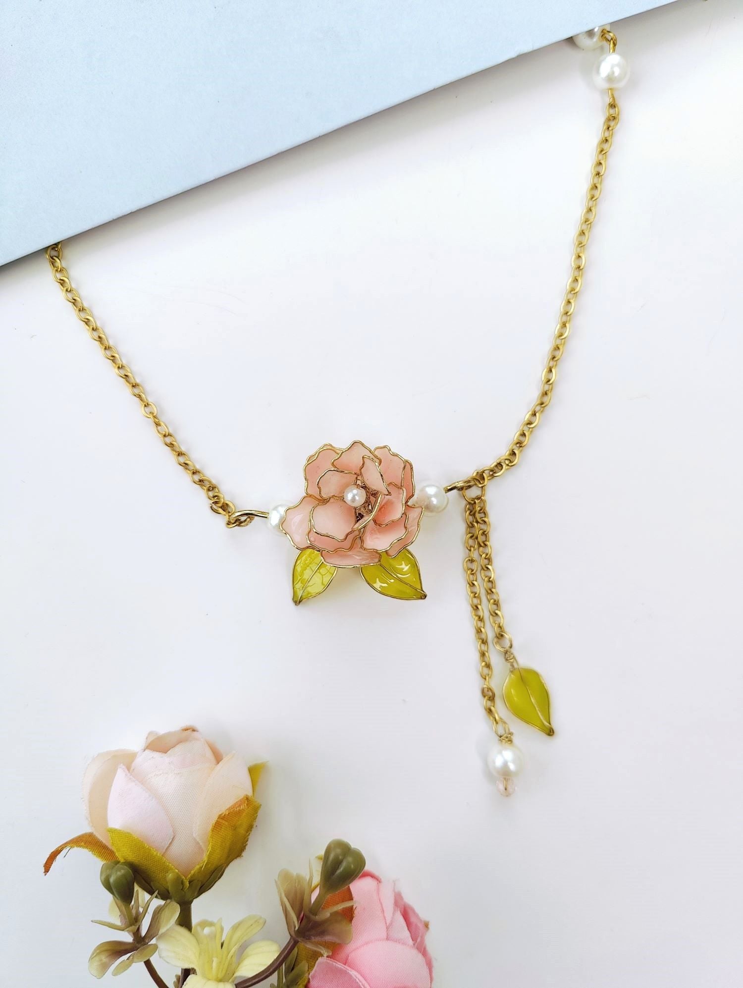 Soft Pink Floral Resin Necklace for Women