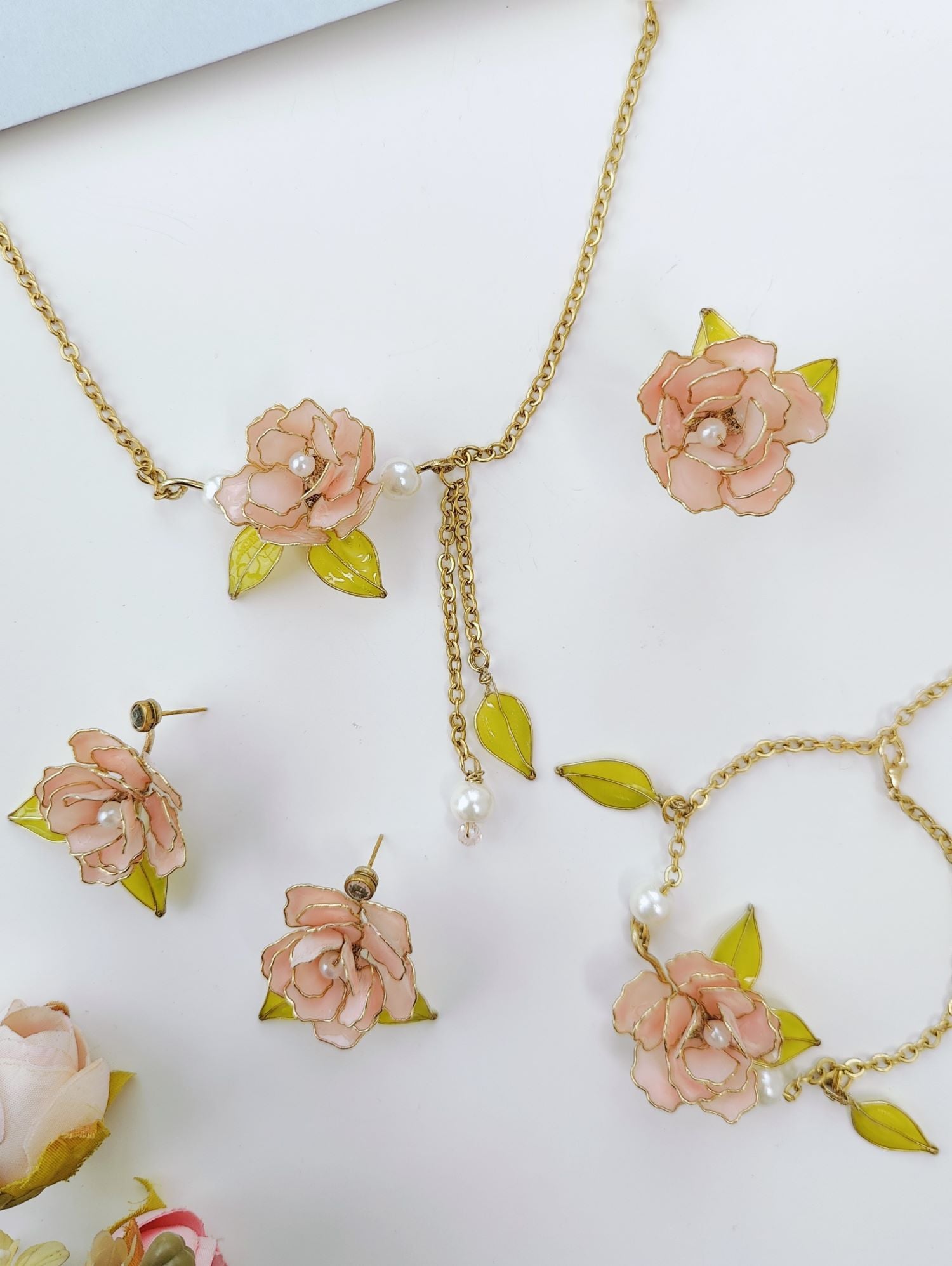 Soft Pink Floral Resin Necklace for Women