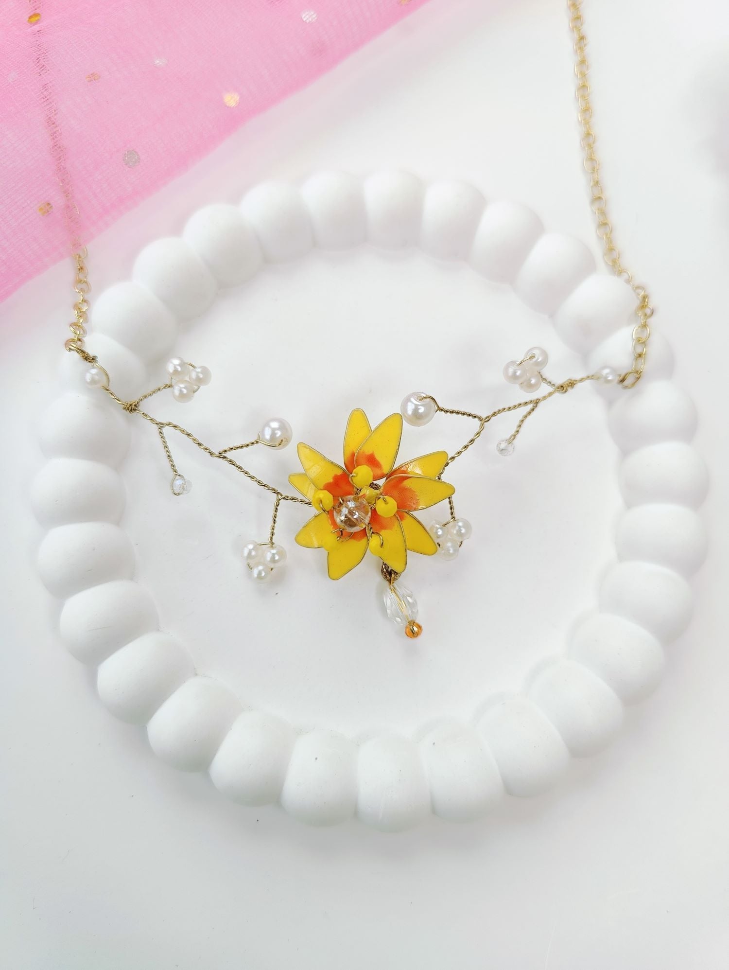 Yellow Sunflower Resin Necklace for Women