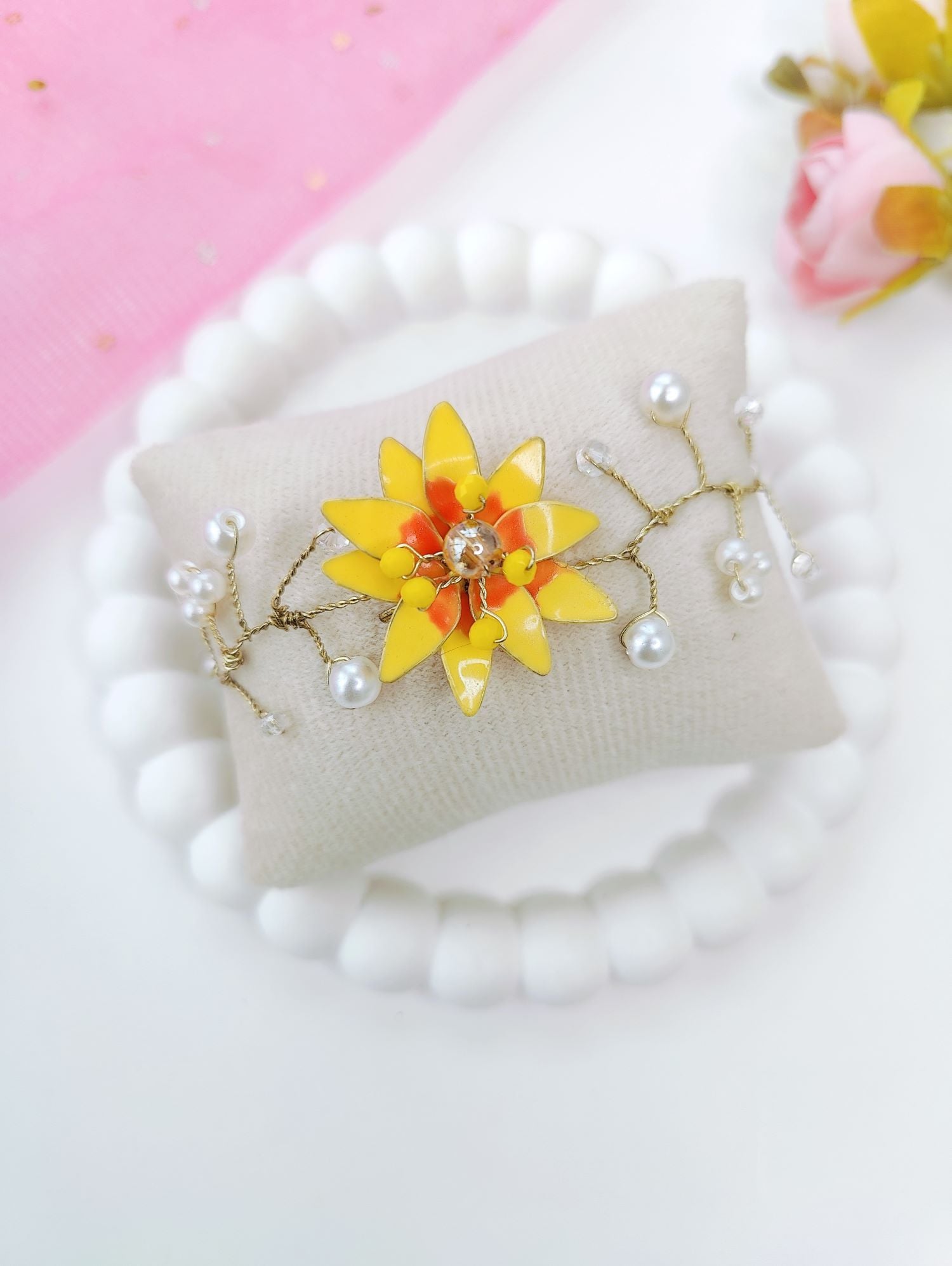 Yellow Sunflower Resin Necklace for Women