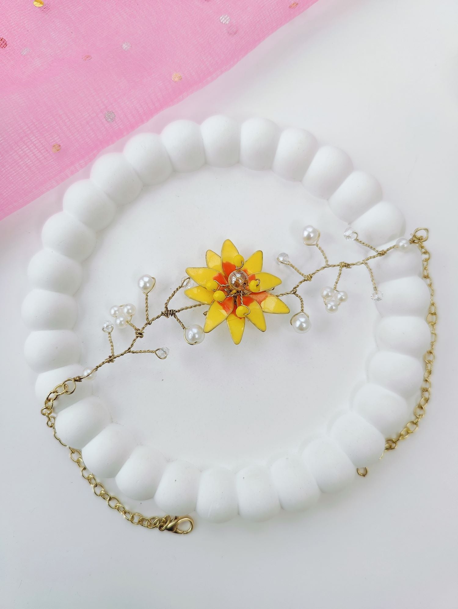 Yellow Sunflower Resin Necklace for Women