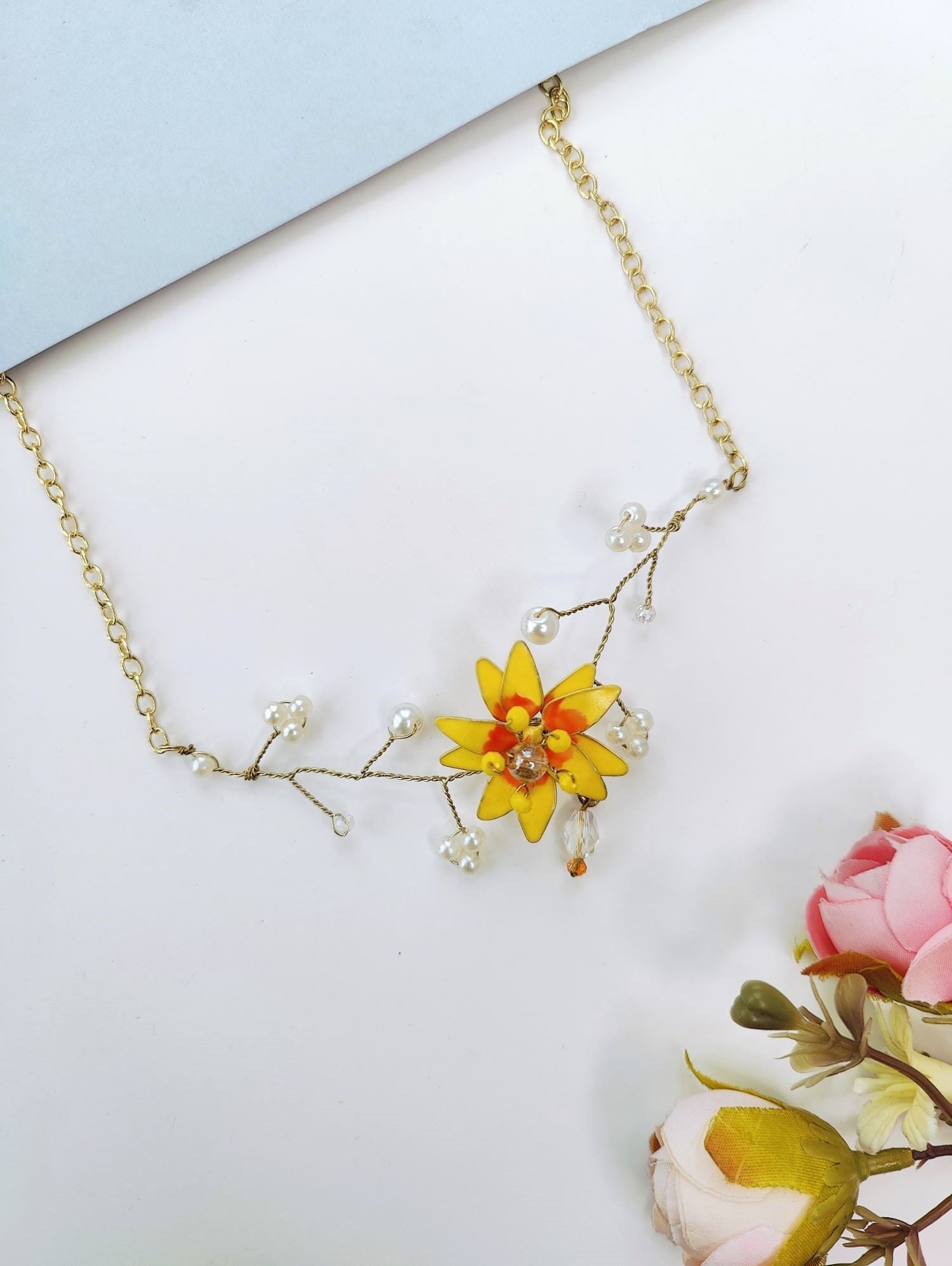 Yellow Sunflower Resin Necklace for Women