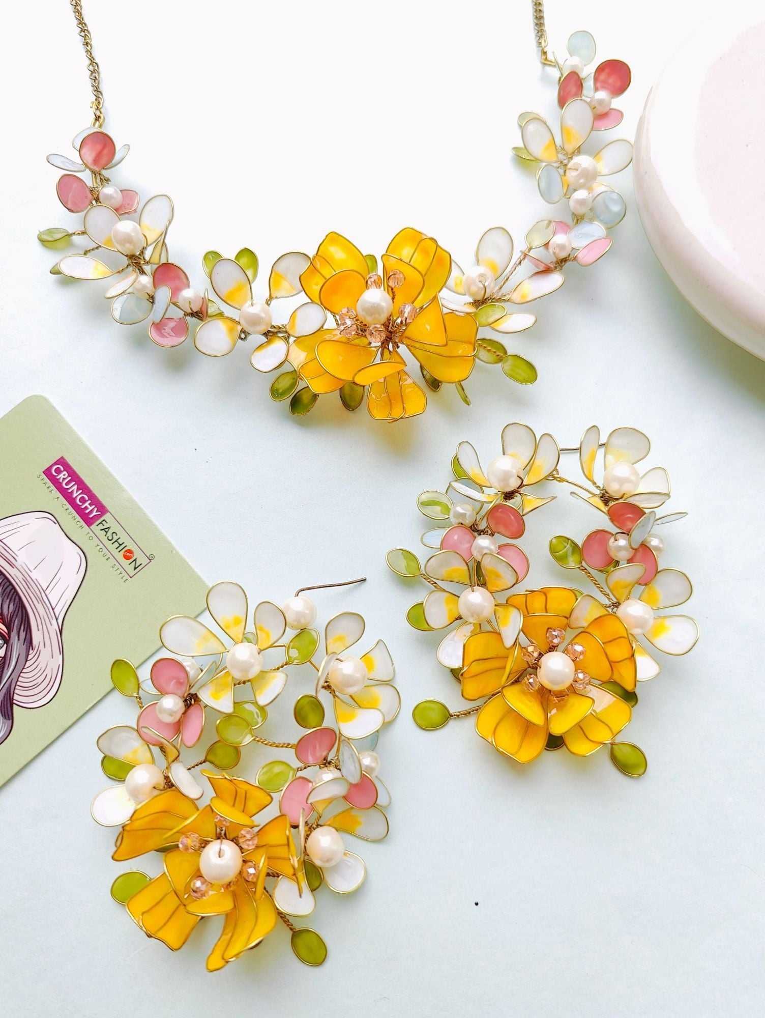 Handmade Yellow Floral Resin Jewellery Set for Haldi Mehndi & Bridal Wear
